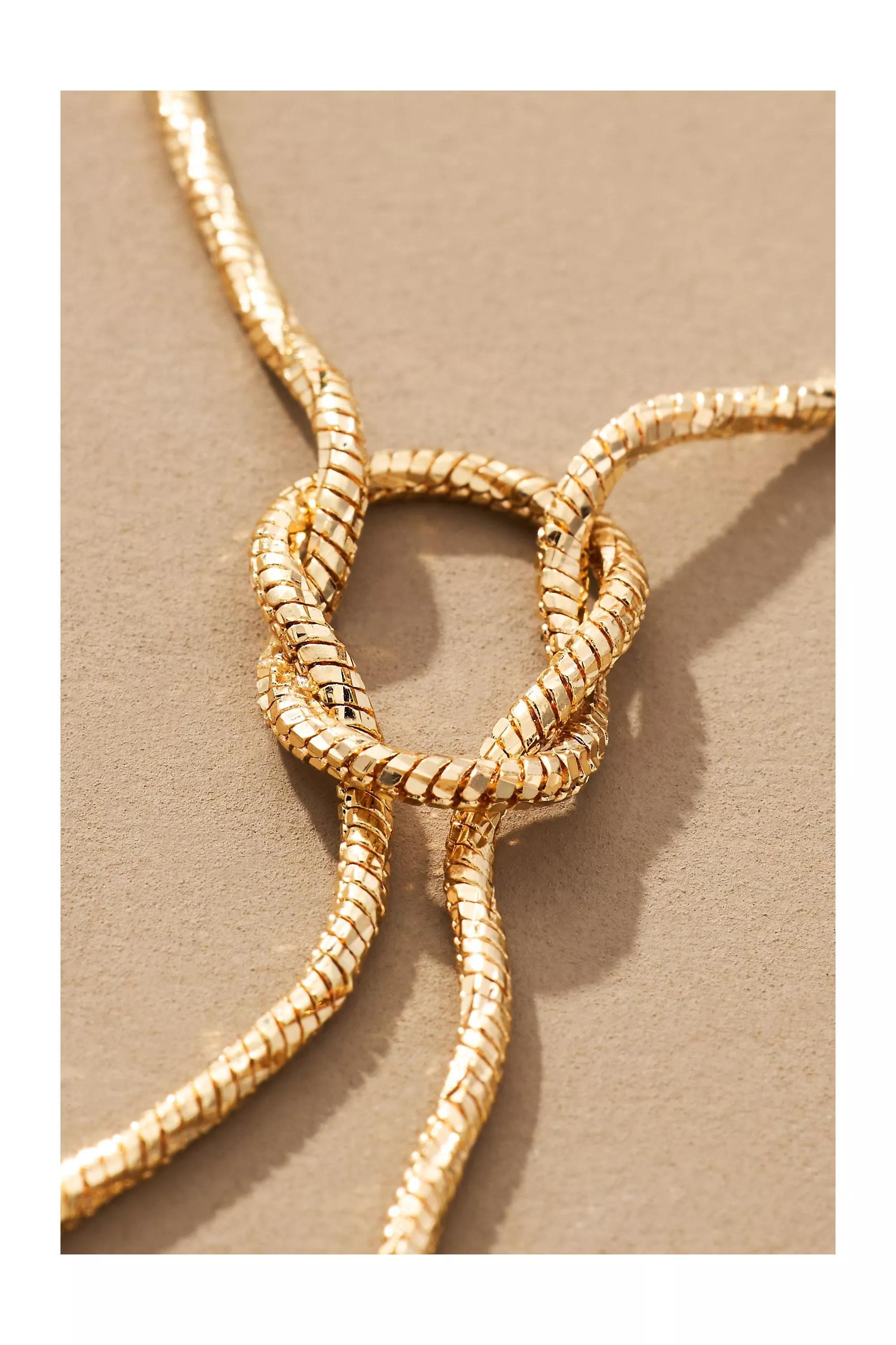 Gold Double Layered Knotted Lariat Necklace, A501_0070, large image number 1