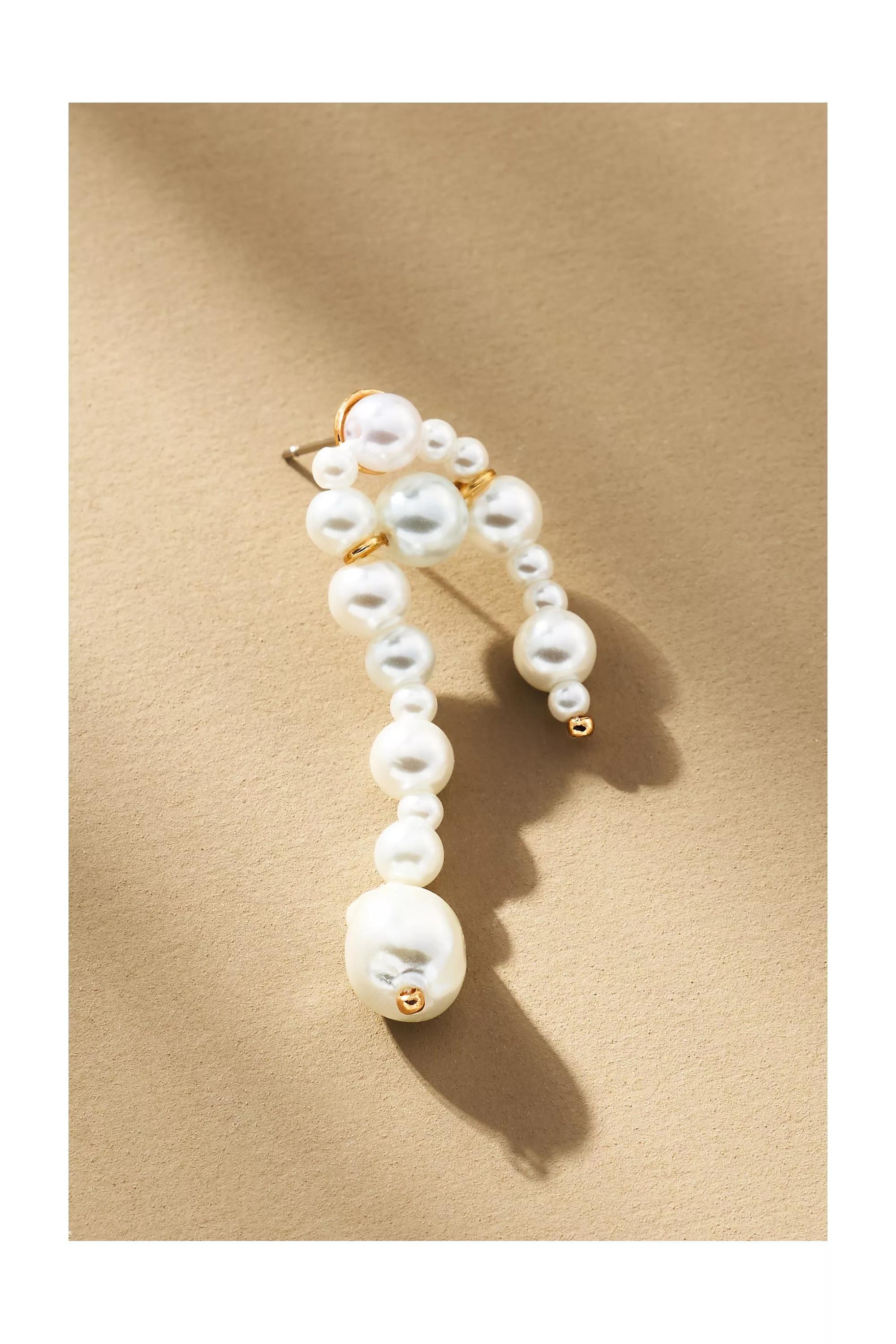 Waterfall Pearl Drop Earrings, White, A501_0017, large image number 1