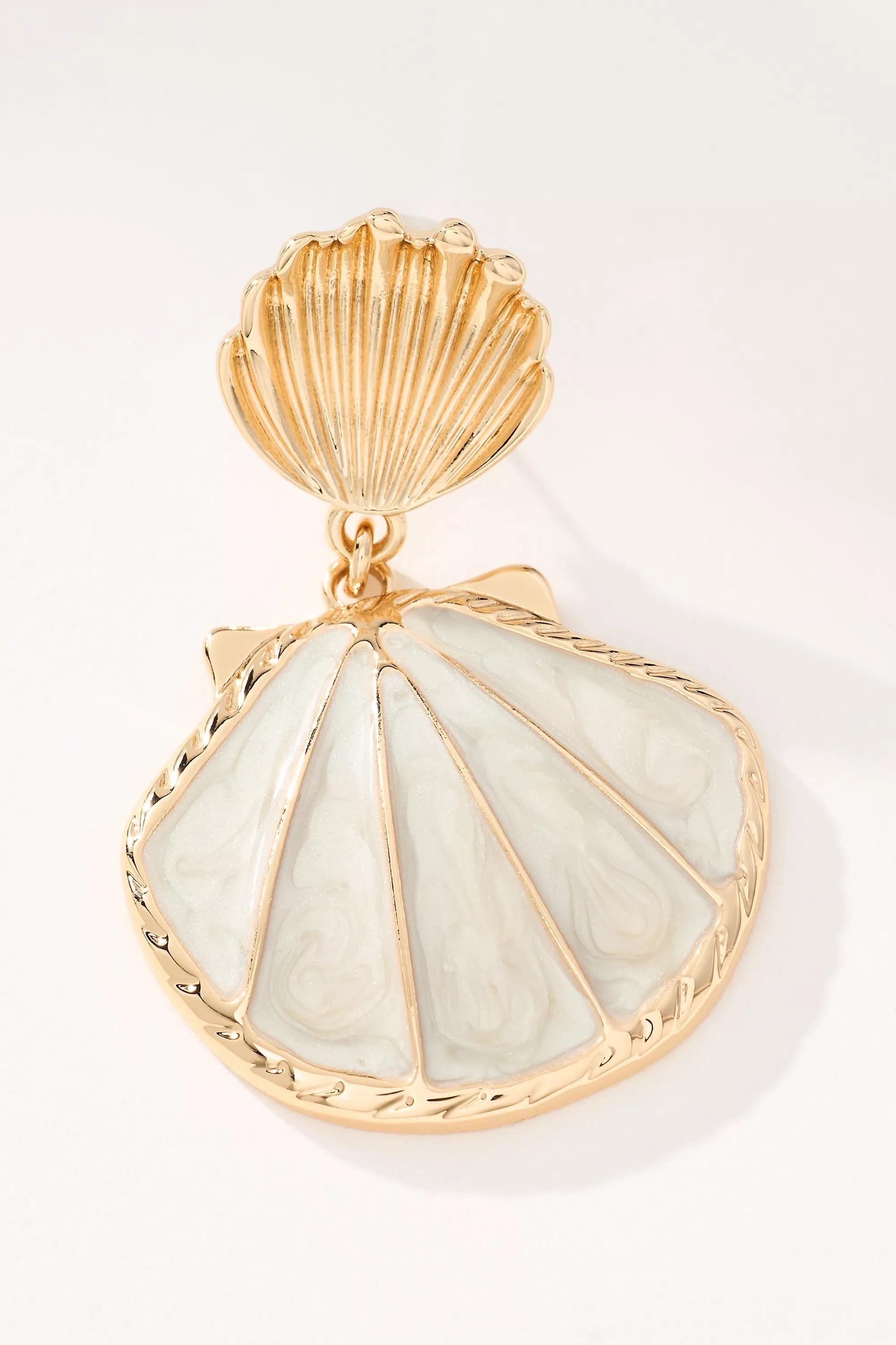 Gold Double Shell Metal Drop Earrings, A501_0070, large image number 2