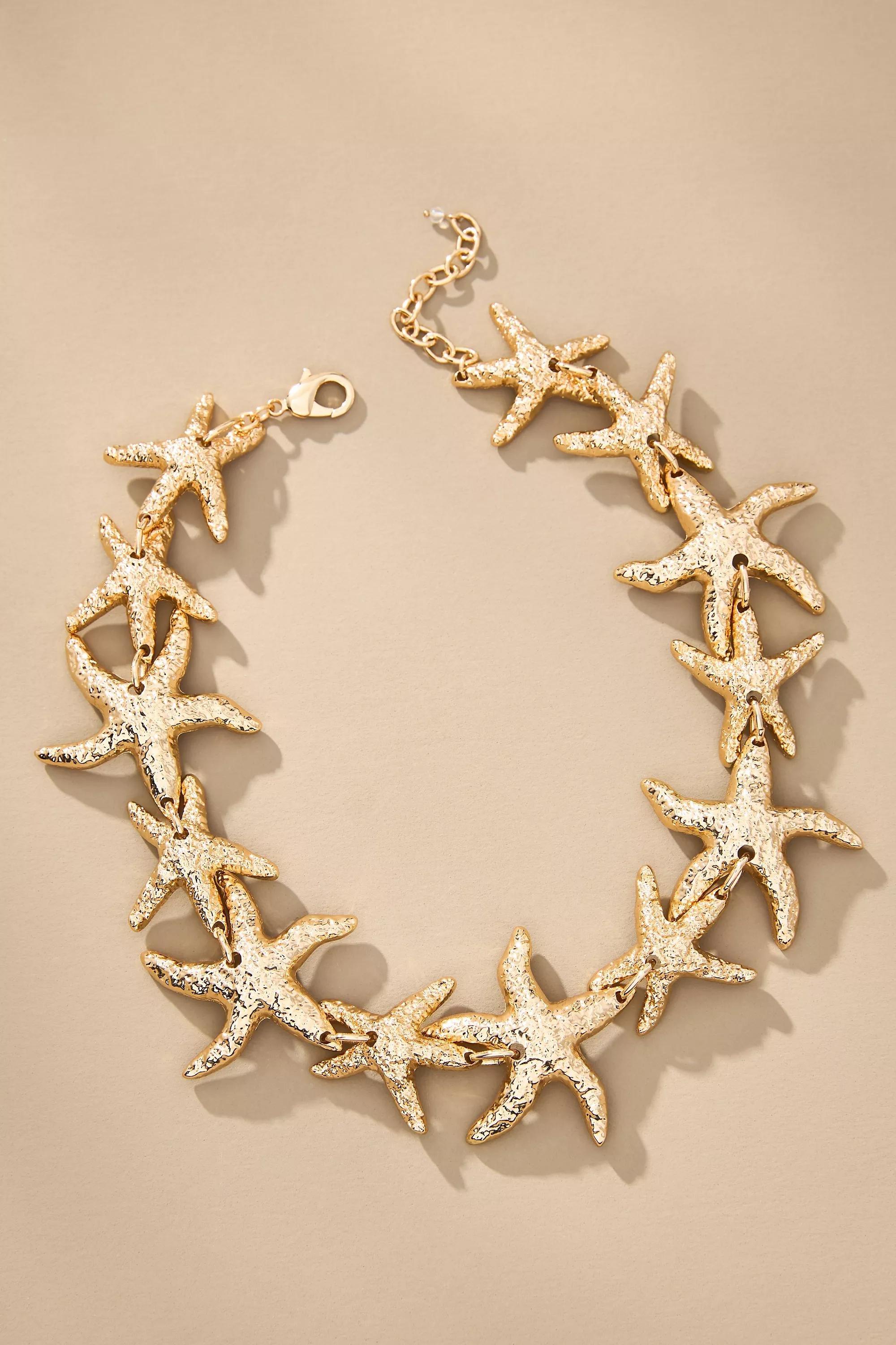 Metal Starfish Collar Necklace, Gold, A501_0070, large image number 1