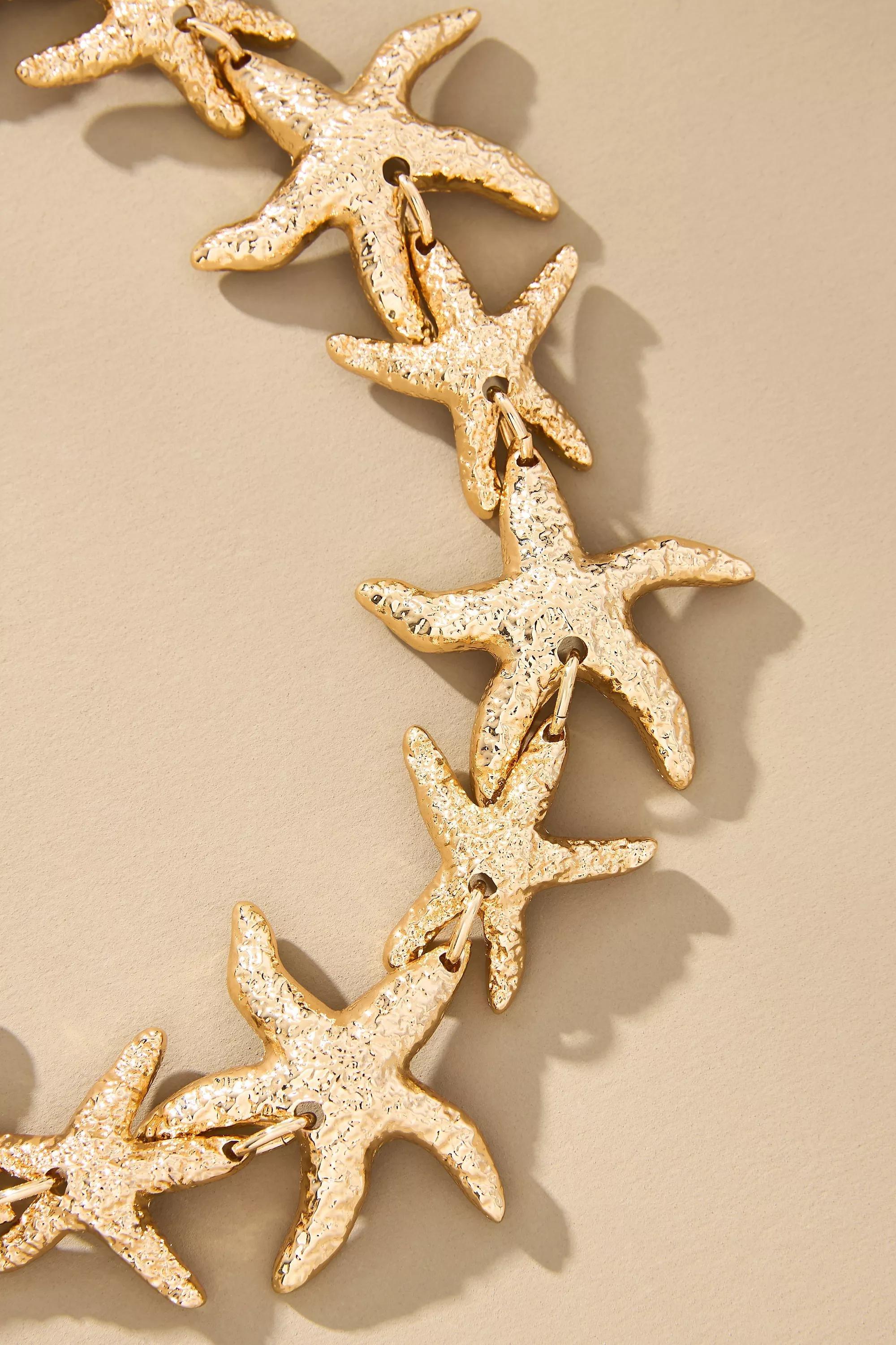 Metal Starfish Collar Necklace, Gold, A501_0070, large image number 3