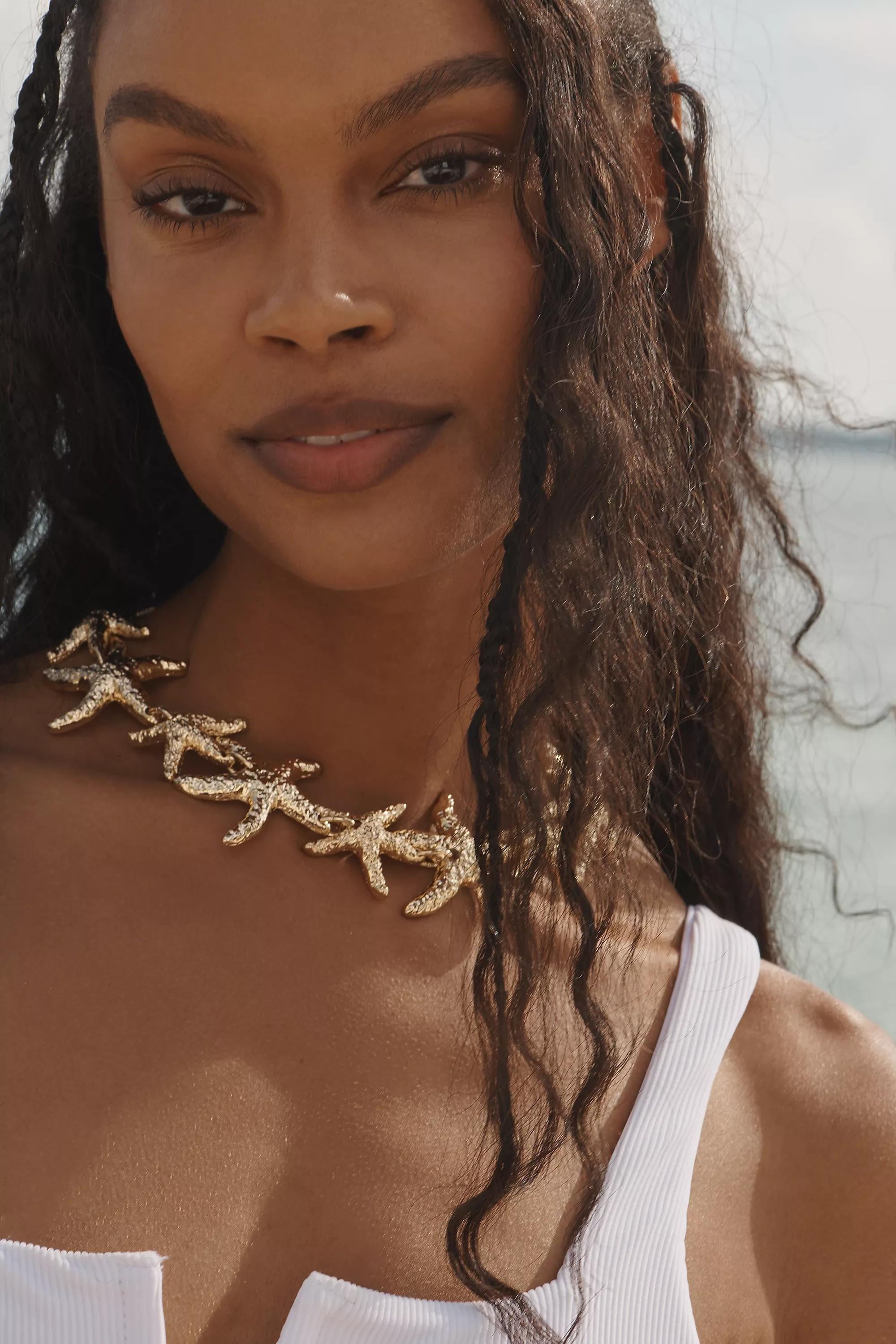 Metal Starfish Collar Necklace, Gold, A501_0070, large image number 4