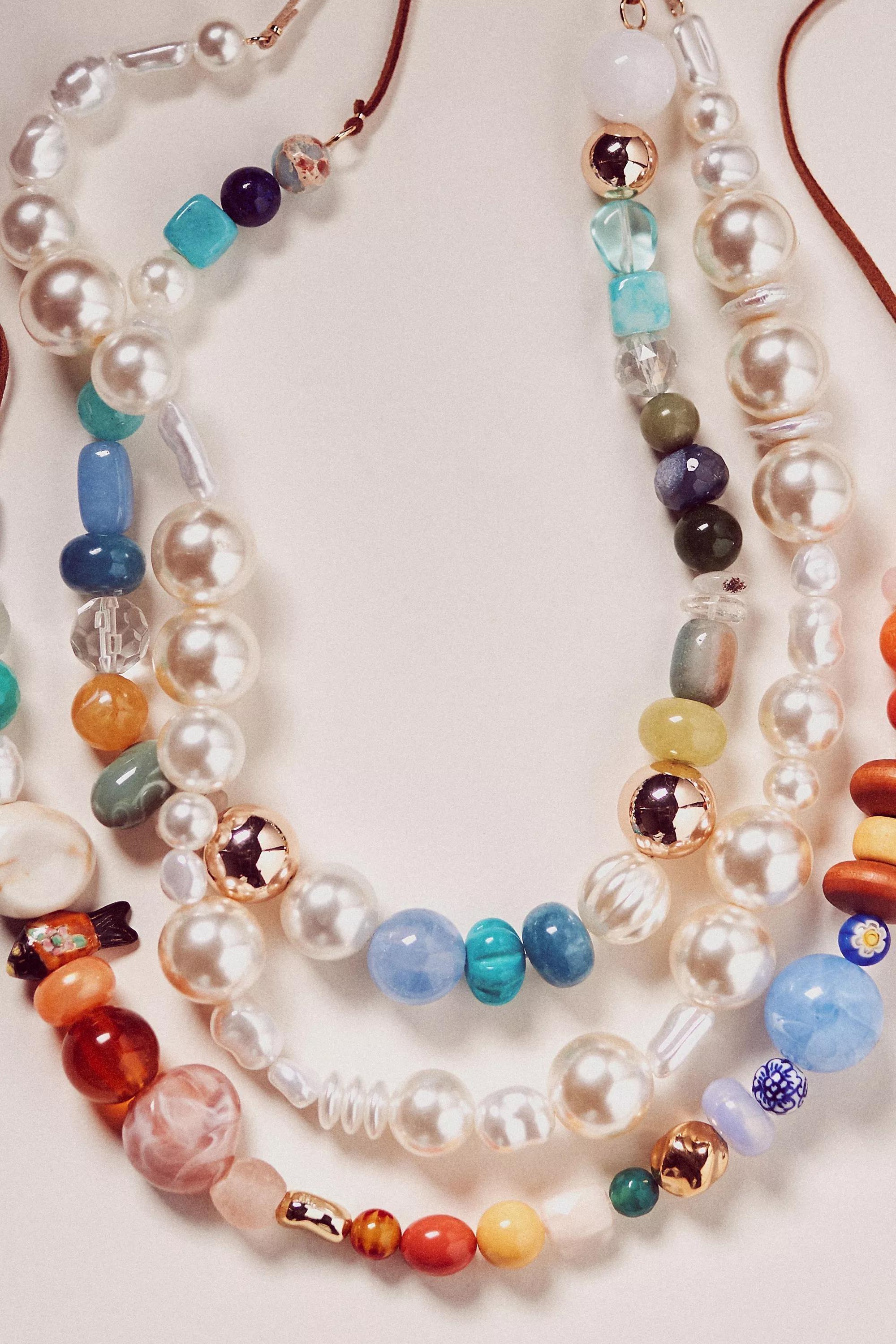 Beaded Tie Necklace, Pearl, A501_0017, large image number 0