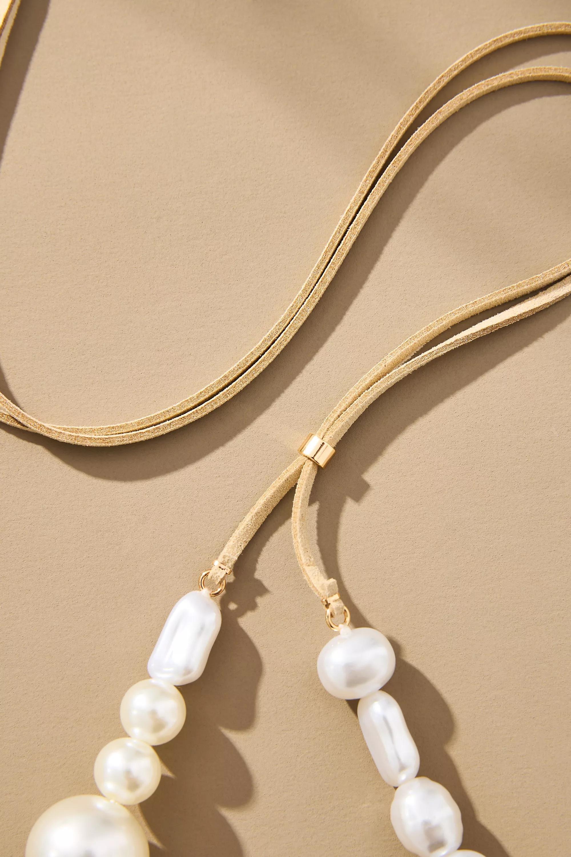 Beaded Tie Necklace, Pearl, A501_0017, large image number 2