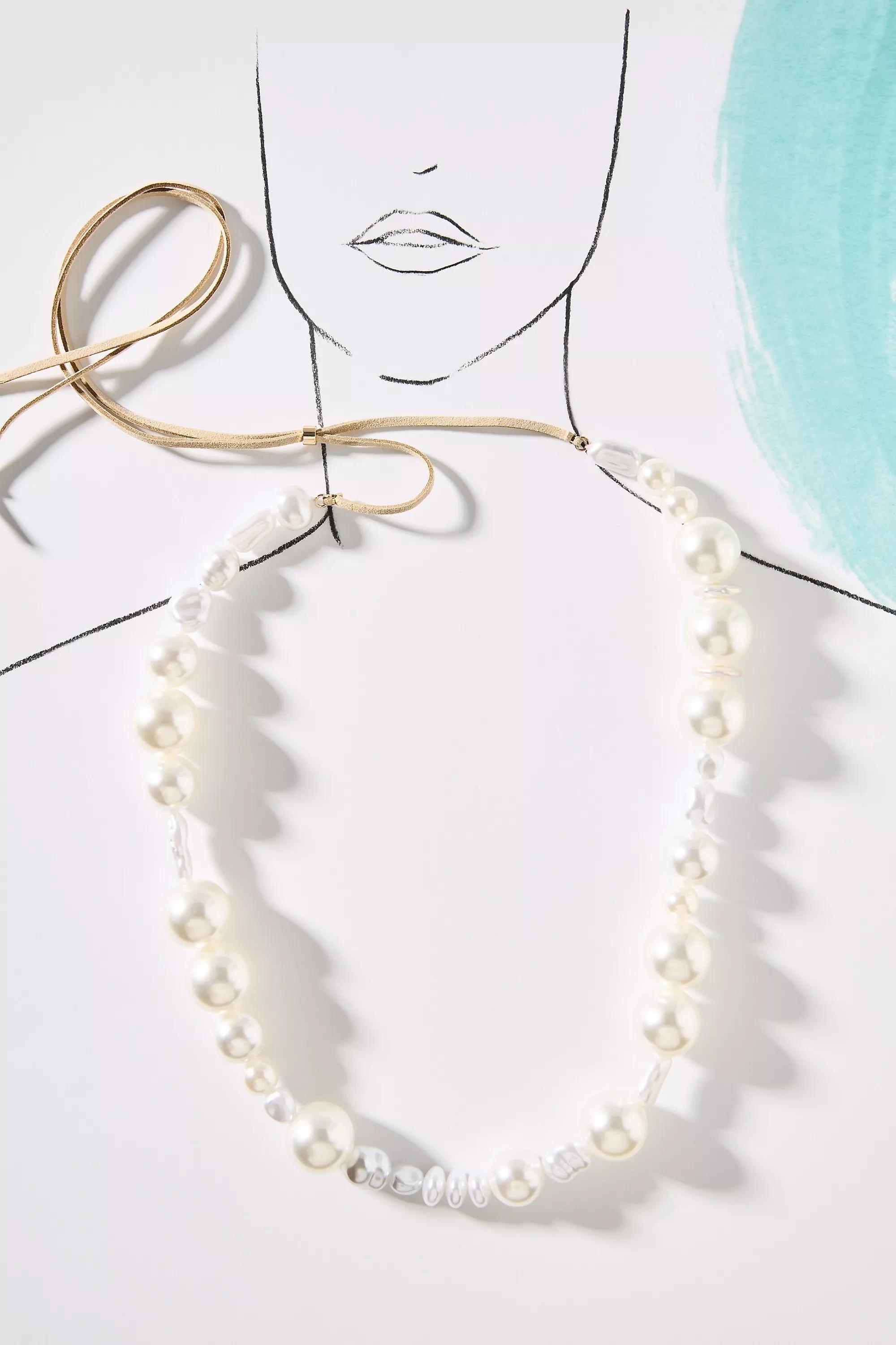 Beaded Tie Necklace, Pearl, A501_0017, large image number 3