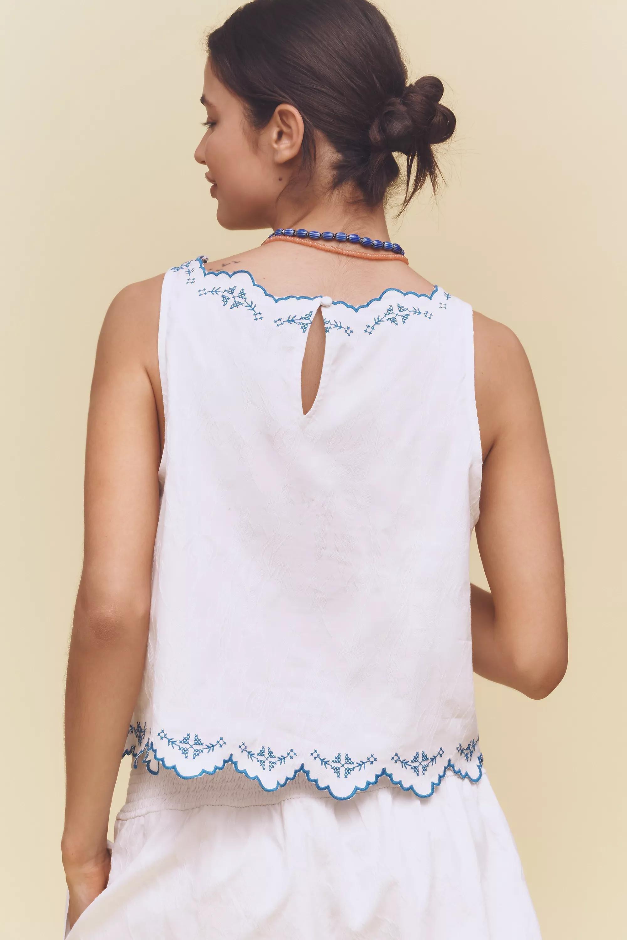By Anthropologie Sleeveless Embroidered Blouse, Ivory, A501_0011, large image number 1