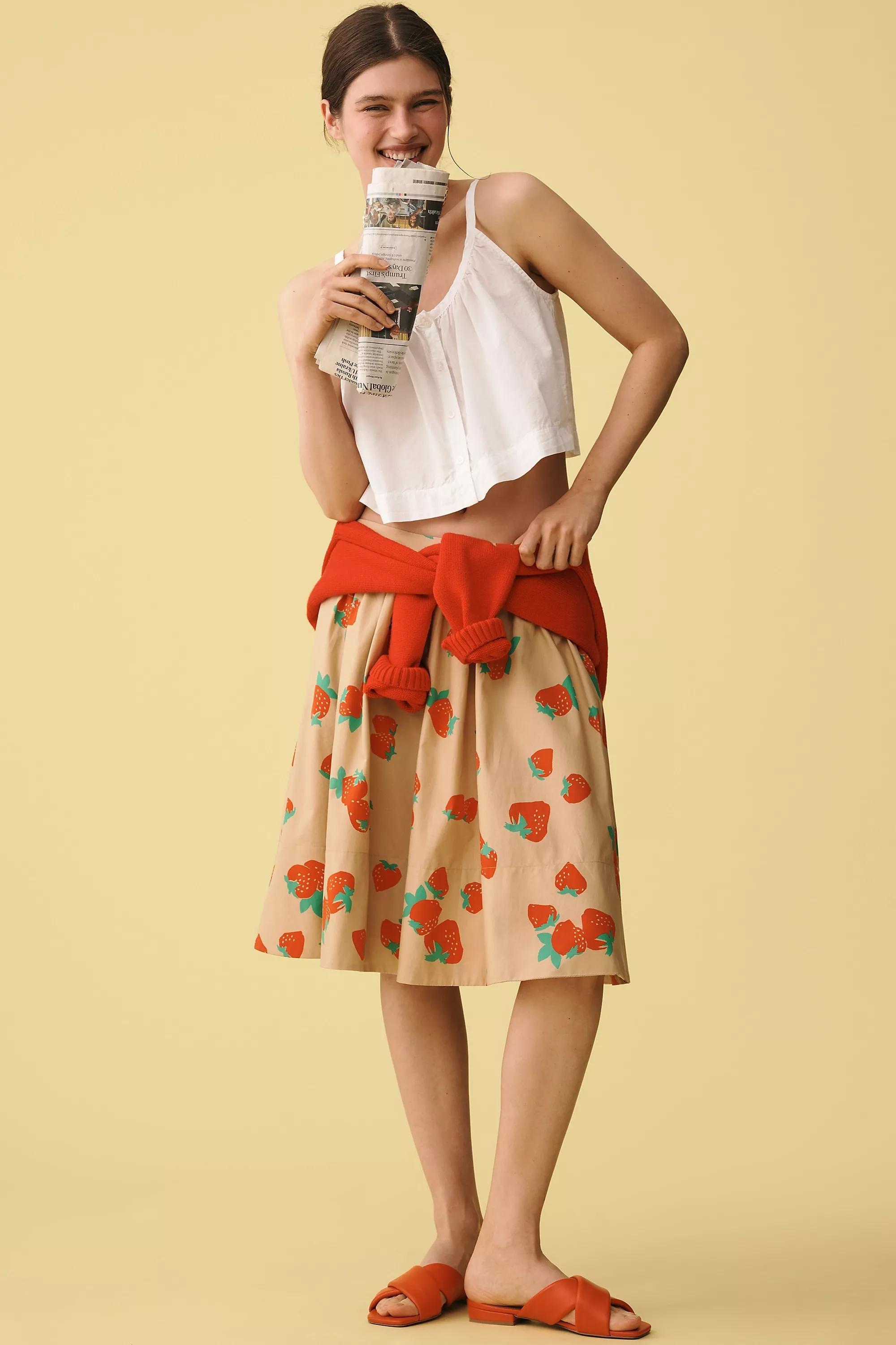 By Maeve The Jacie Poplin Printed Skirt, Red, , large image number 0