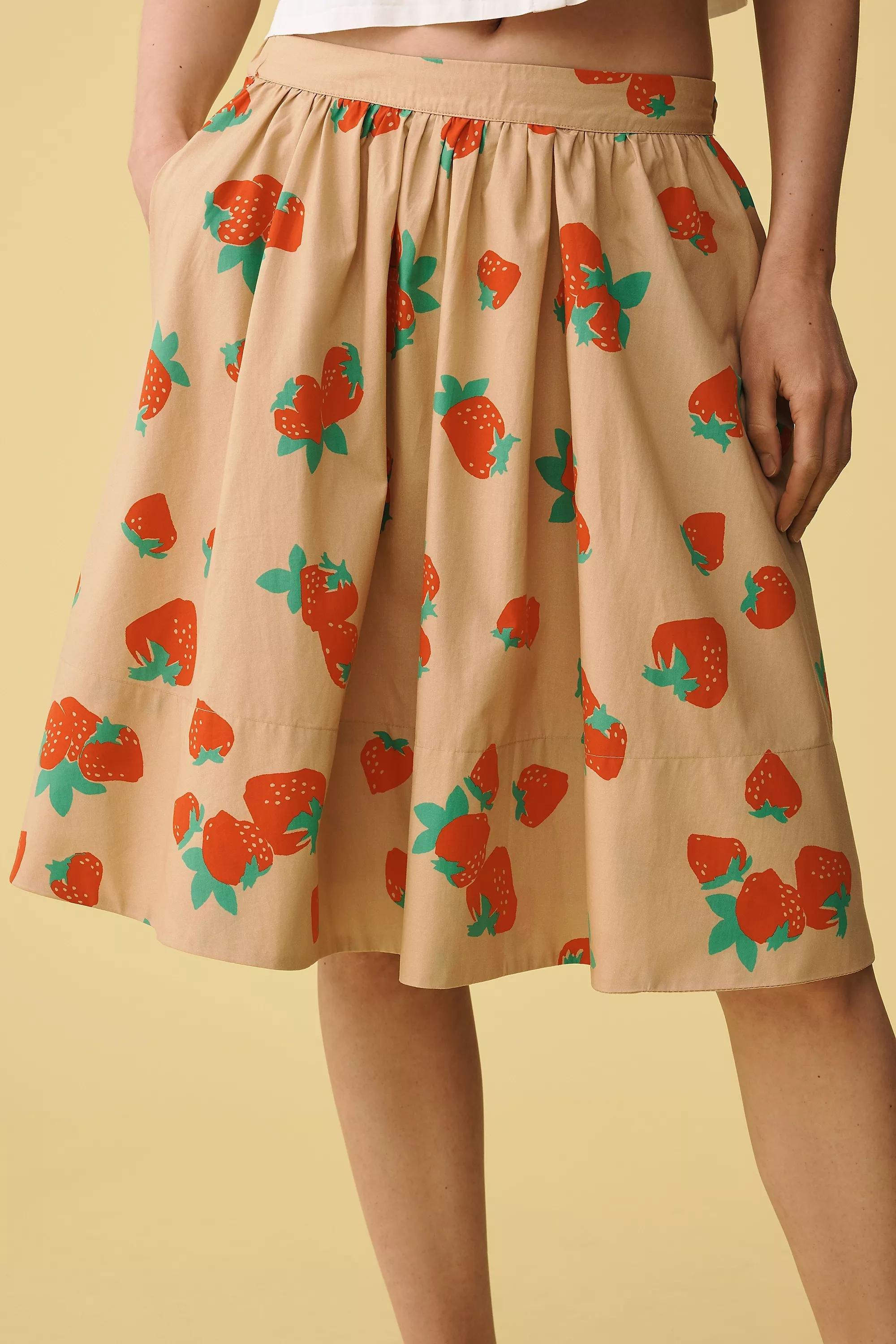 By Maeve The Jacie Poplin Printed Skirt, Red, , large image number 1