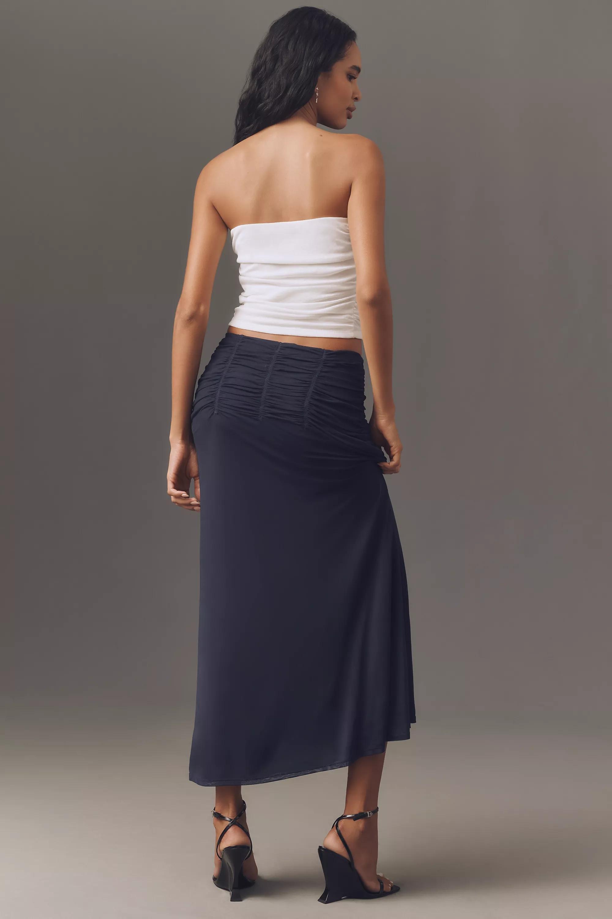 Maeve Ruched Yoke Column Maxi Skirt, Navy, , large image number 1