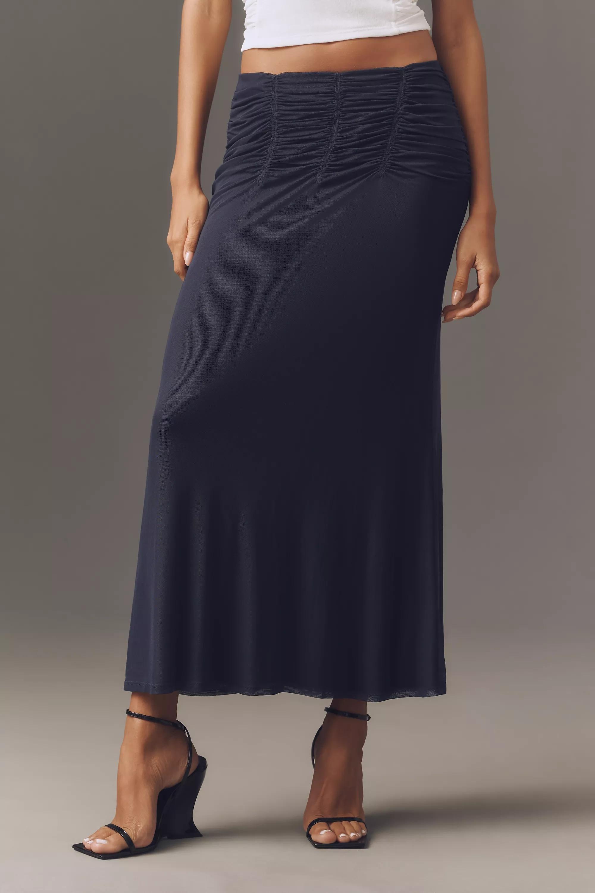 Maeve Ruched Yoke Column Maxi Skirt, Navy, , large image number 3