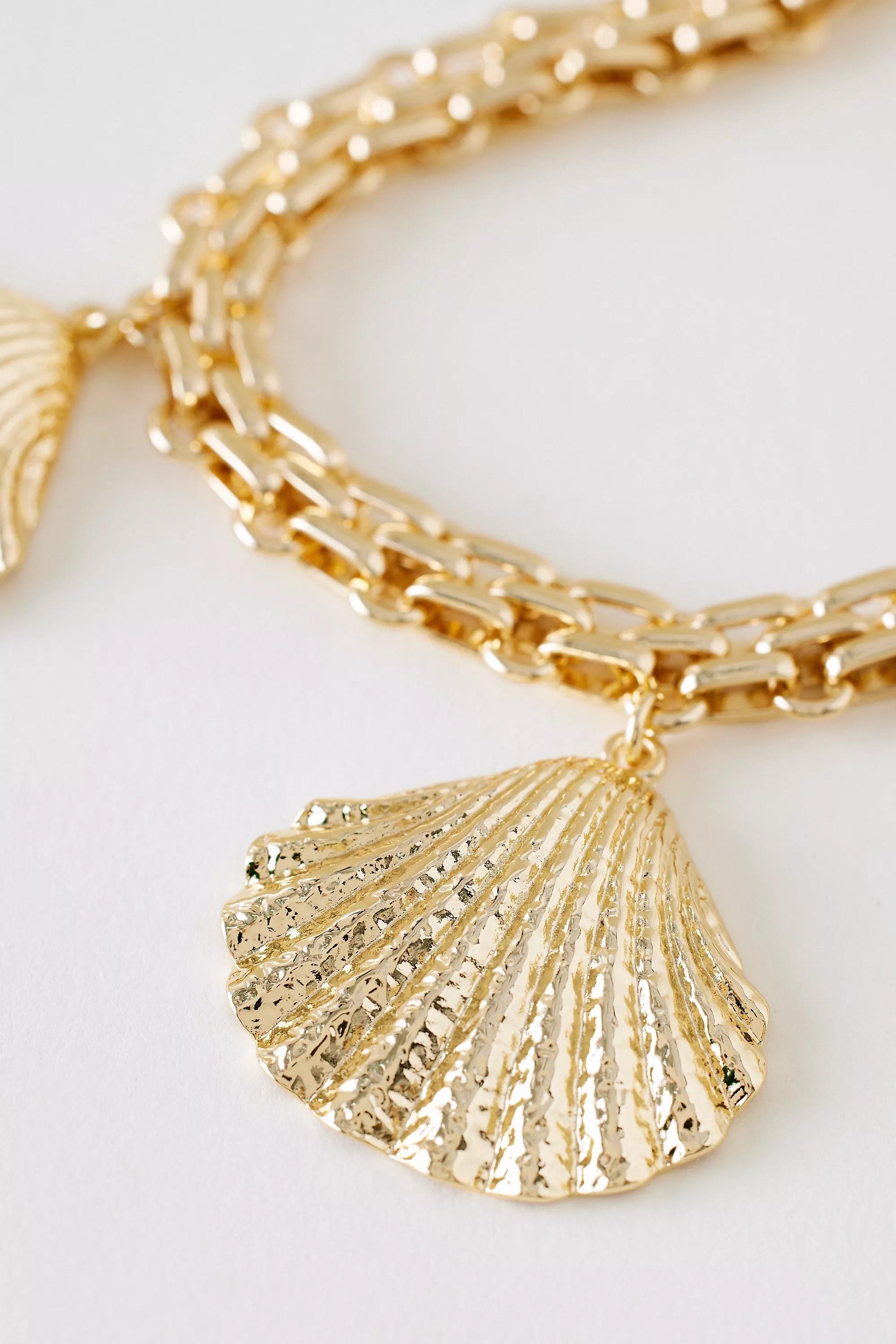 Multi-Shell Necklace, Gold, A501_0070, large image number 1
