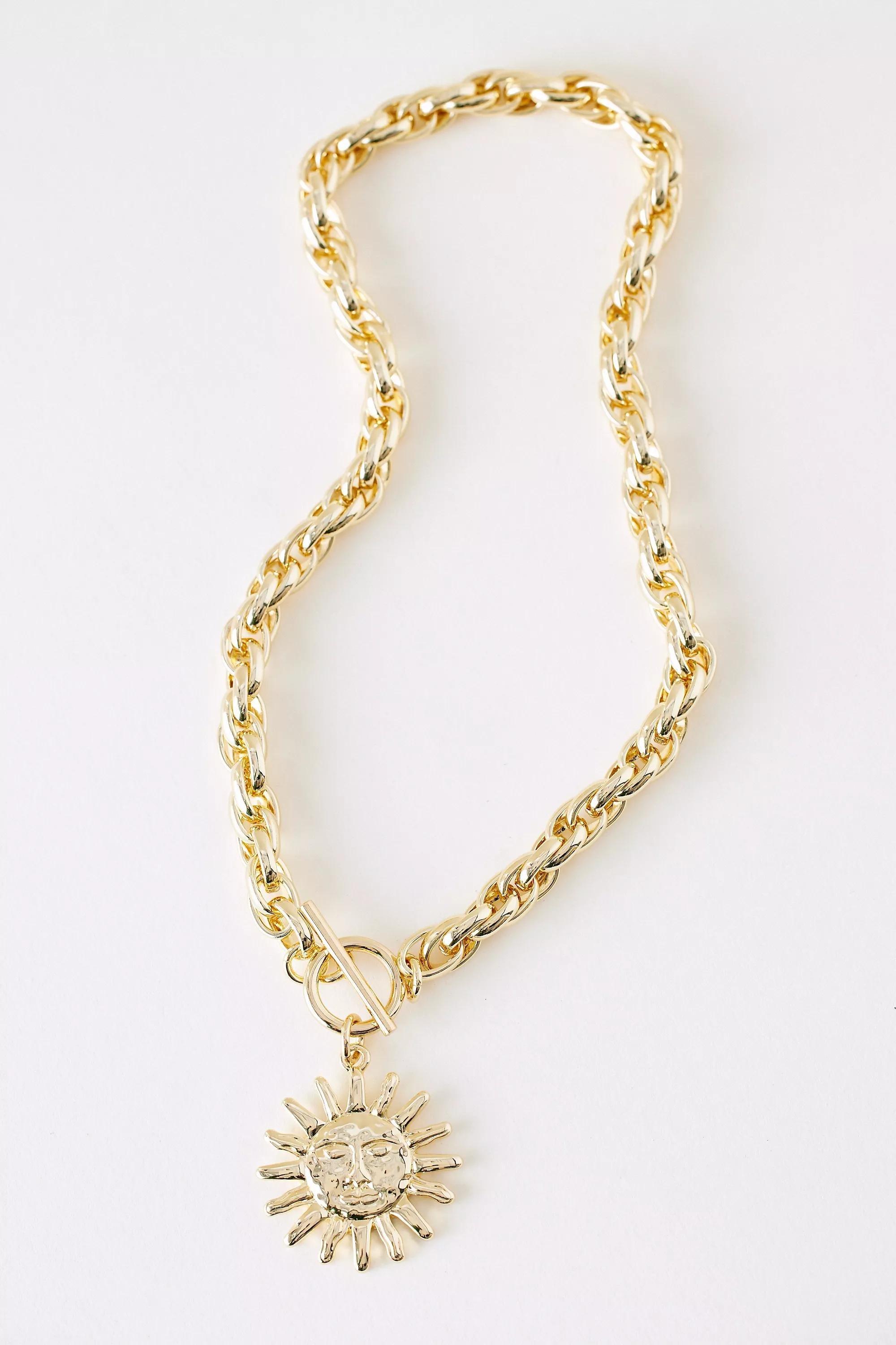 Statement Sun Pendant Necklace, Gold, A501_0070, large image number 0