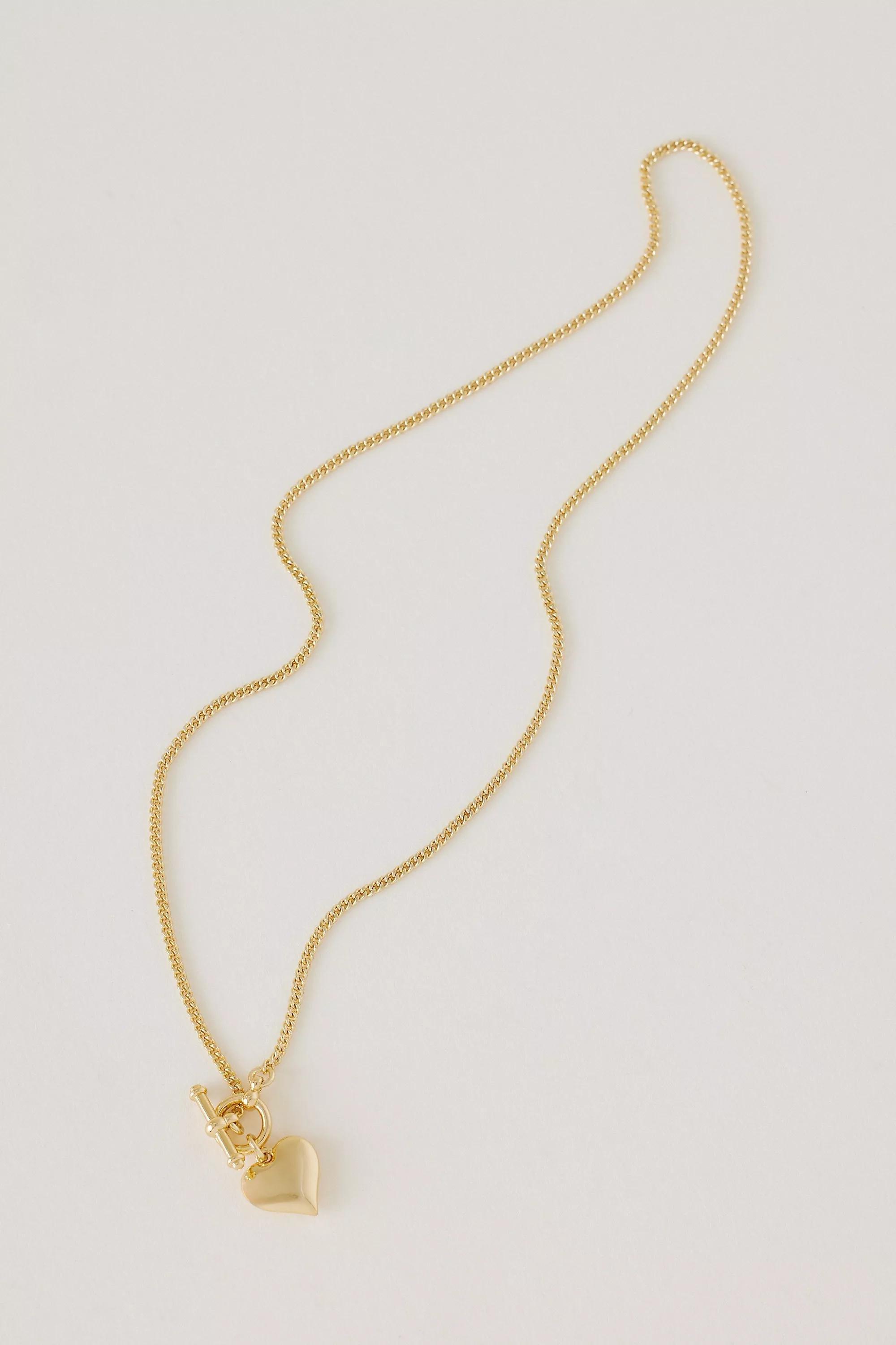 T-Bar Heart Pendant Necklace, Gold, A501_0070, medium