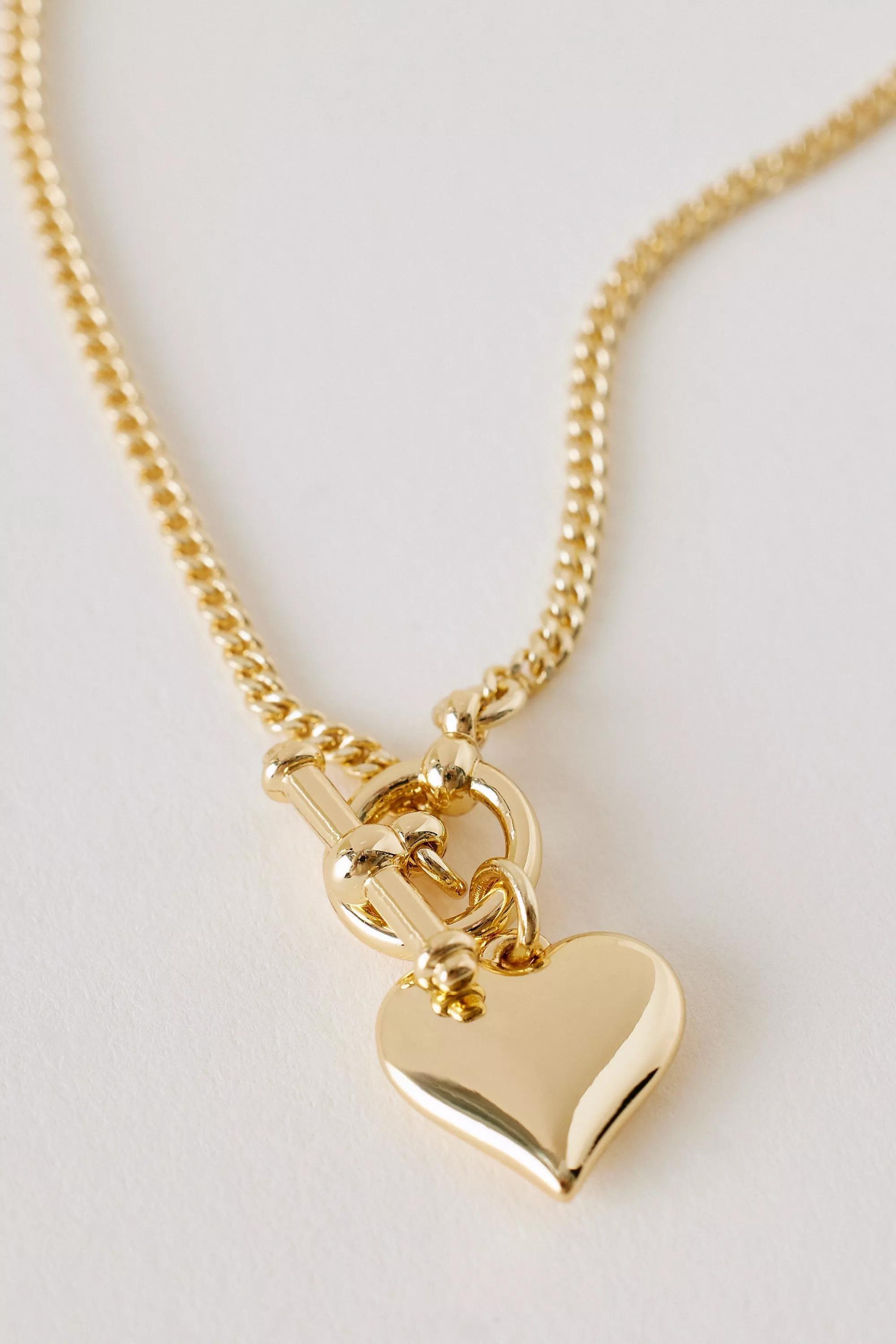 T-Bar Heart Pendant Necklace, Gold, A501_0070, large image number 1