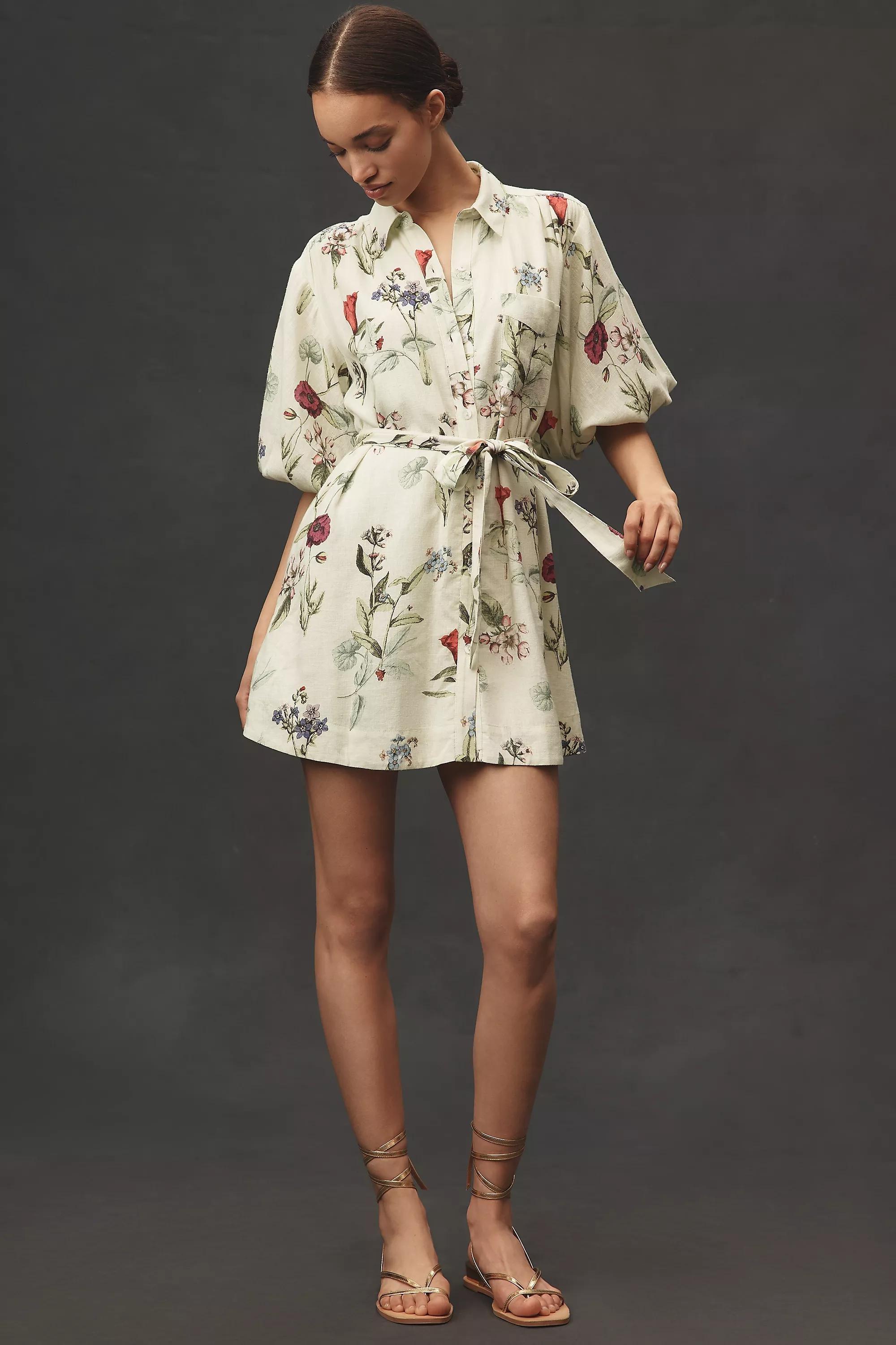 GREEN The Mona Linen Mini Shirt Dress By Maeve, , large image number 0