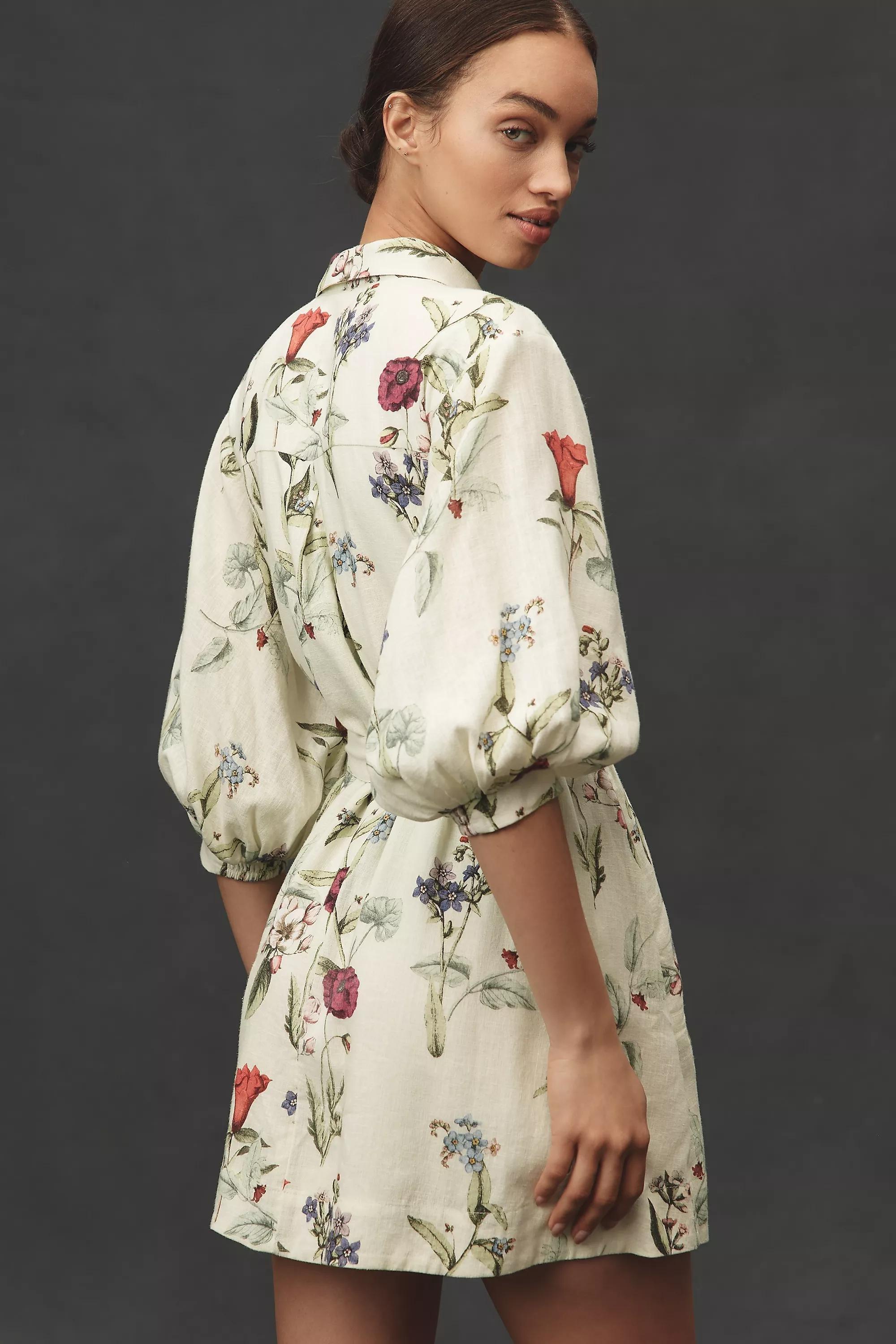 GREEN The Mona Linen Mini Shirt Dress By Maeve, , large image number 1