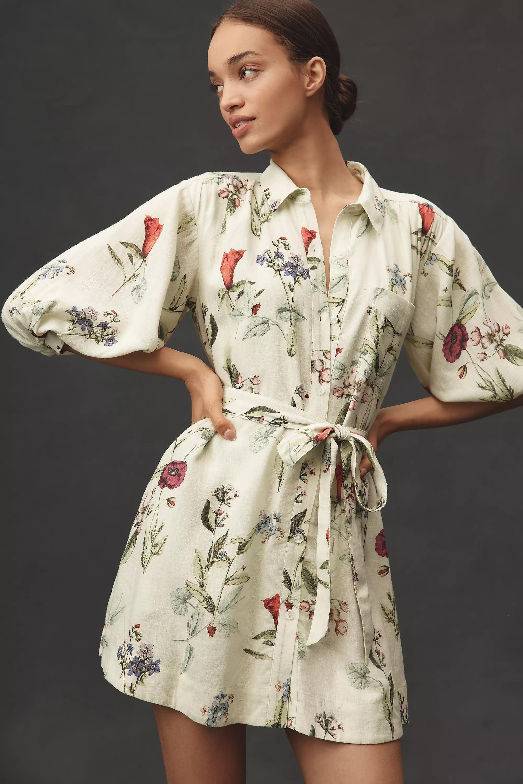 GREEN The Mona Linen Mini Shirt Dress By Maeve, , large image number 2