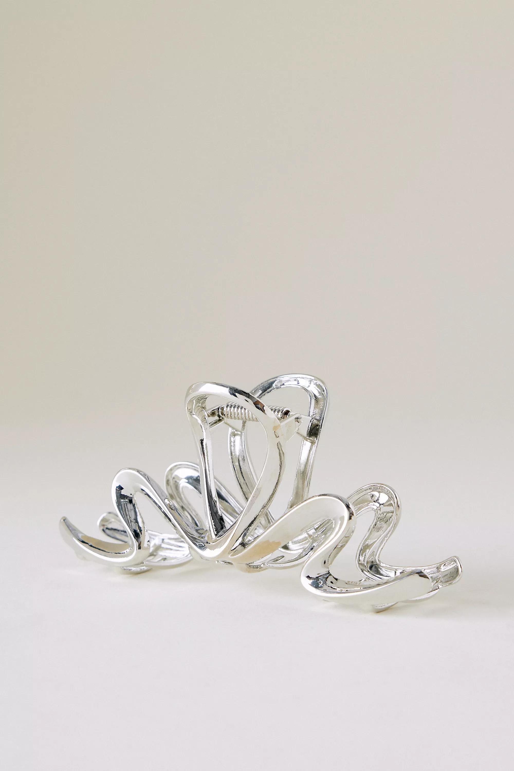 Metallic Squiggle Xl Metal Hair Claw Clip, Silver, A501_0007, large image number 1