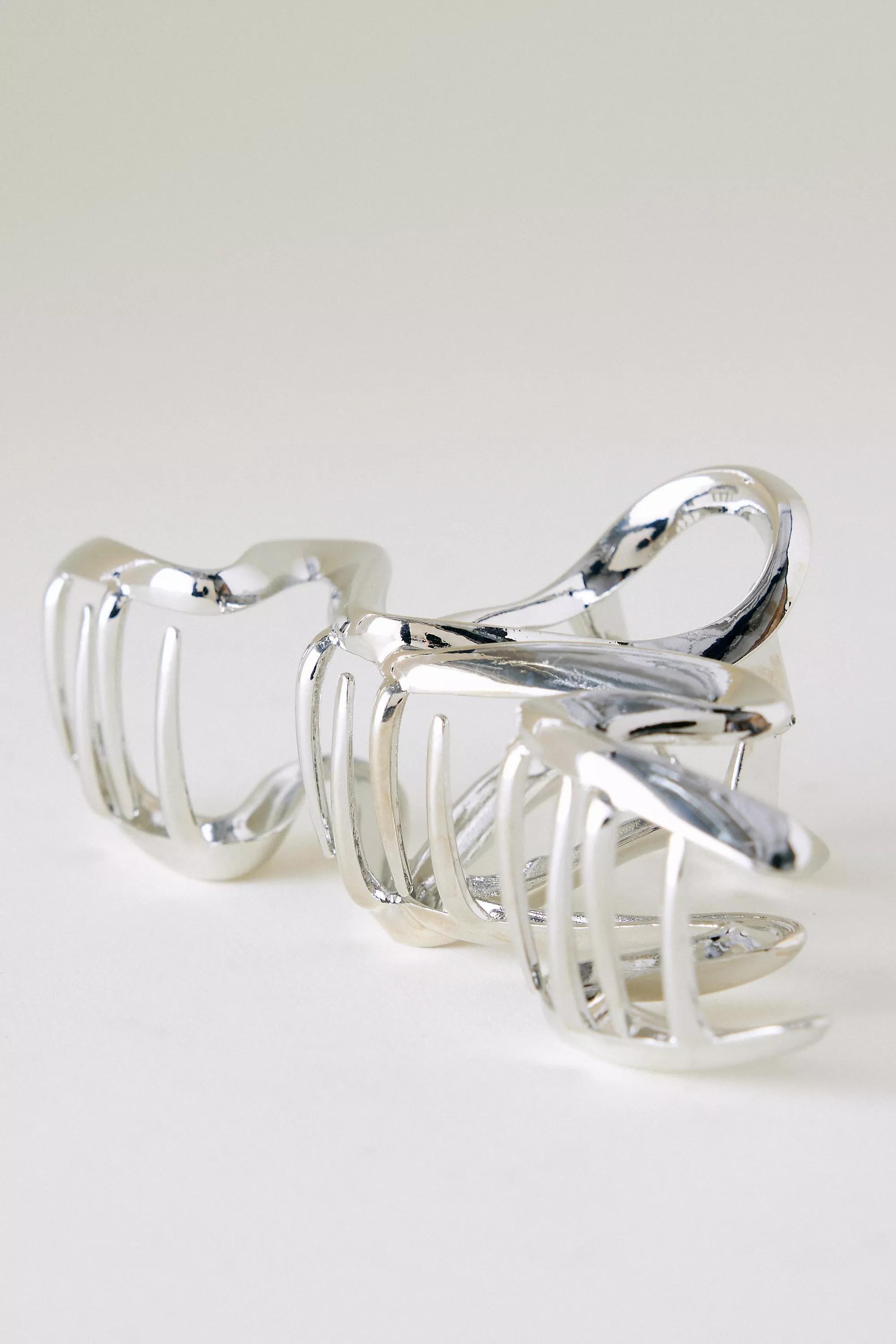 Metallic Squiggle Xl Metal Hair Claw Clip, Silver, A501_0007, large image number 3