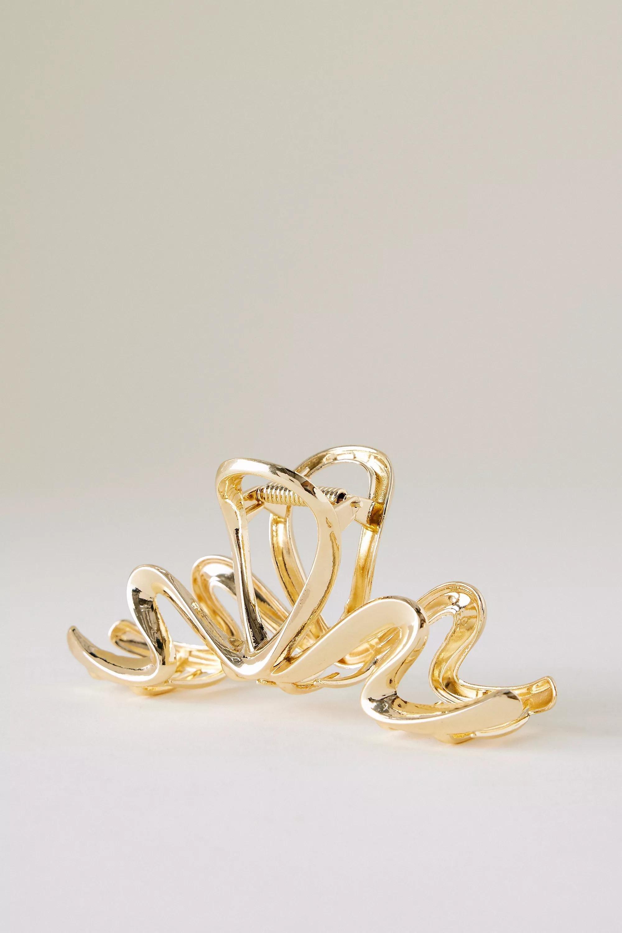 Metallic Squiggle Xl Metal Hair Claw Clip, Gold, A501_0070, large image number 0