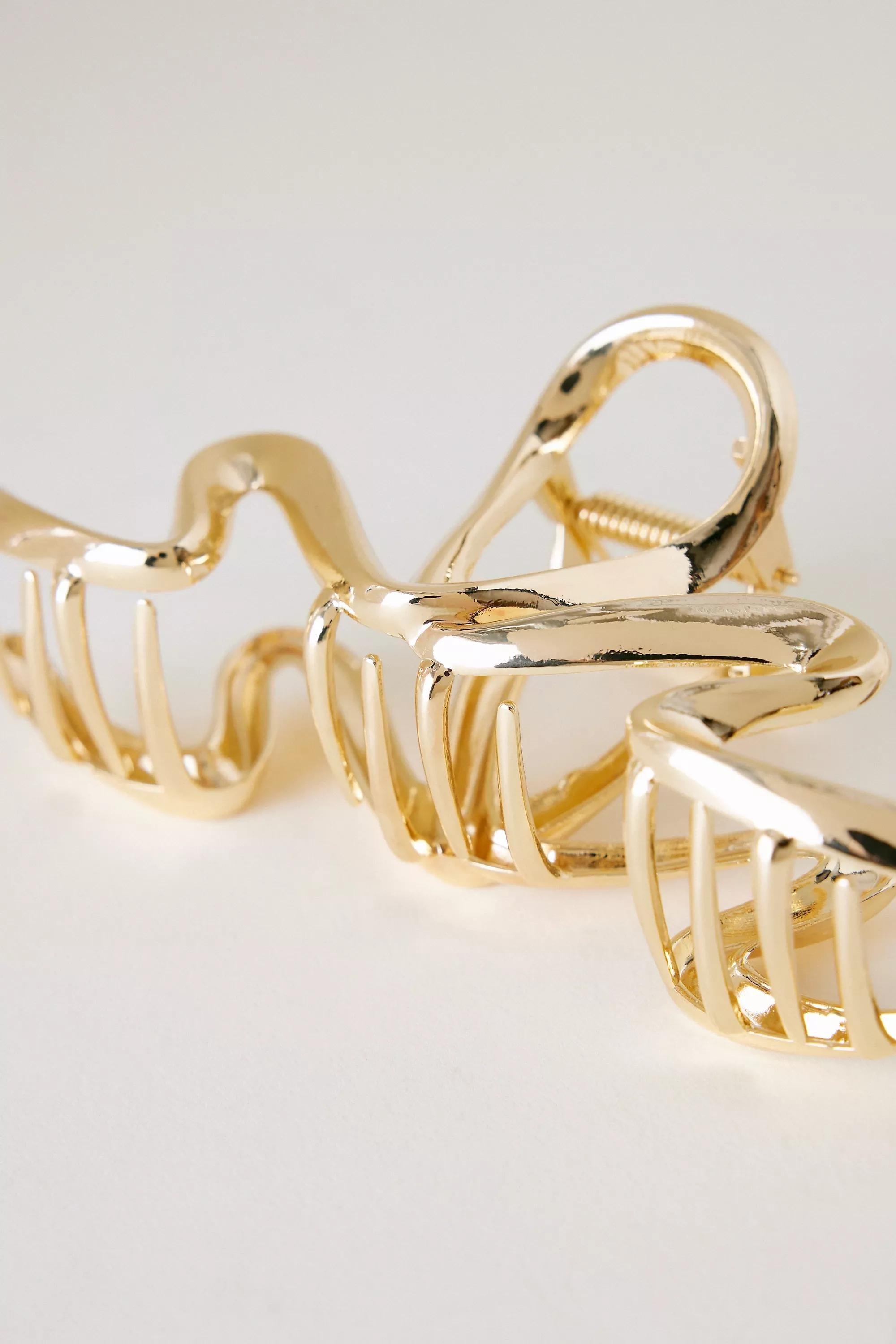 Metallic Squiggle Xl Metal Hair Claw Clip, Gold, A501_0070, large image number 3