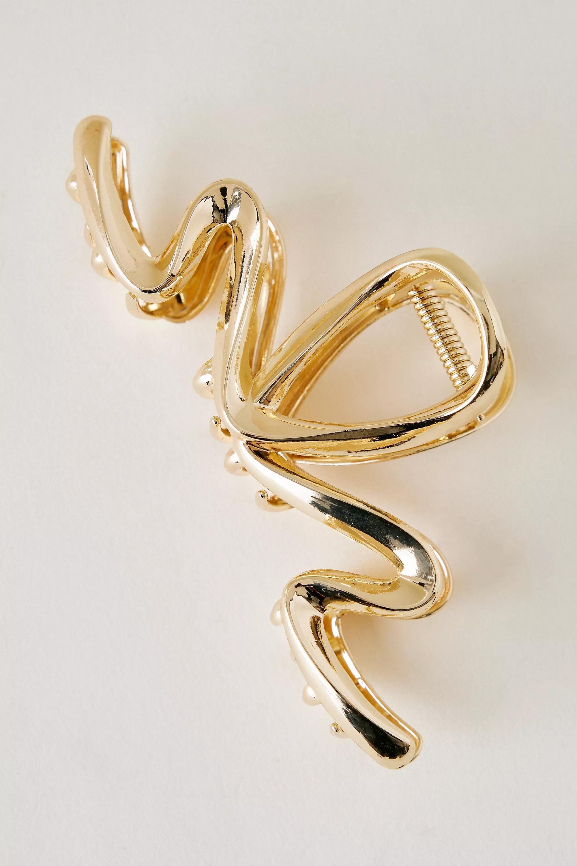 Metallic Squiggle Xl Metal Hair Claw Clip, Gold, A501_0070, large image number 4