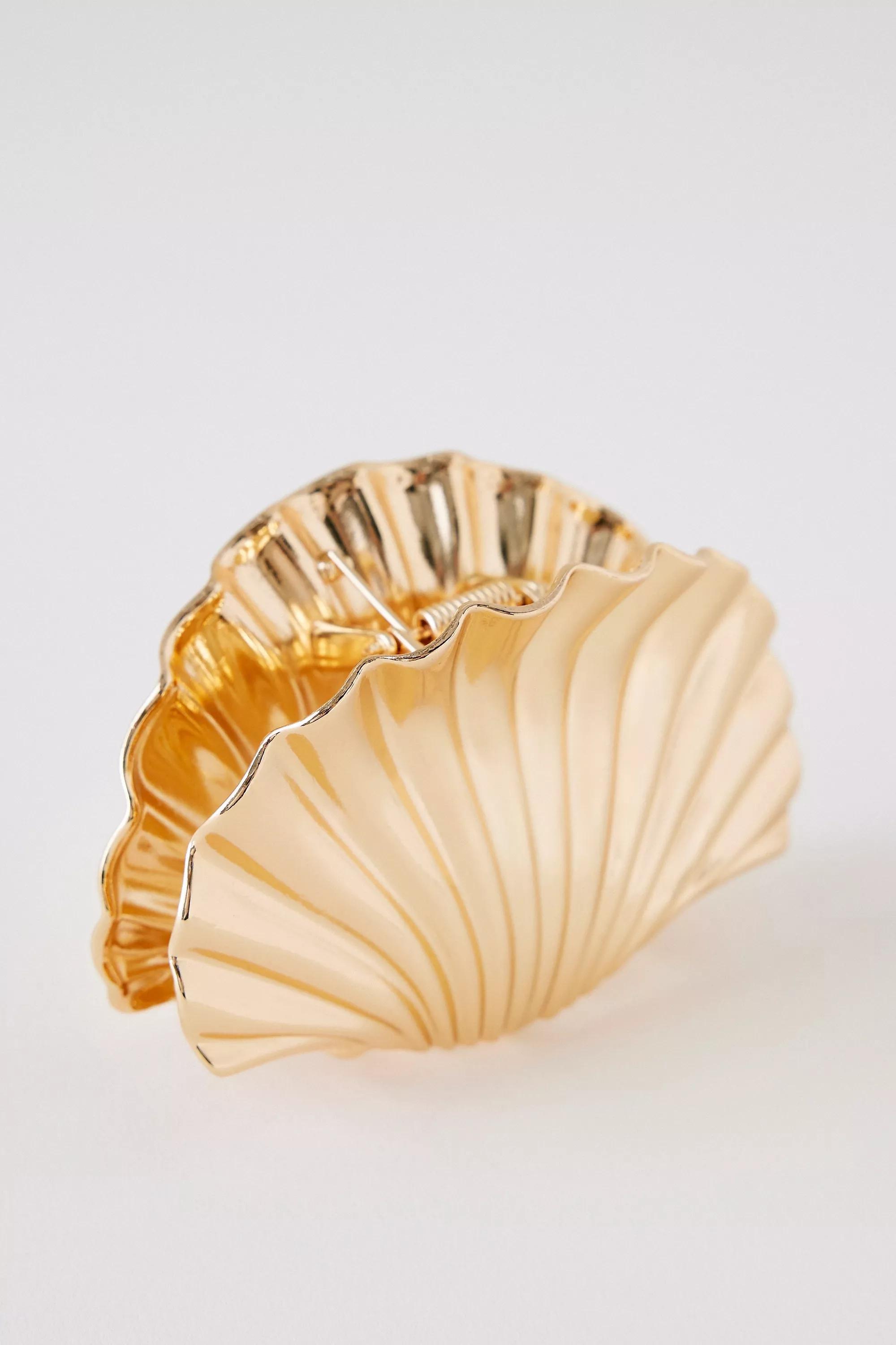 Metal Shell Hair Claw Clip, Gold, A501_0070, large image number 0