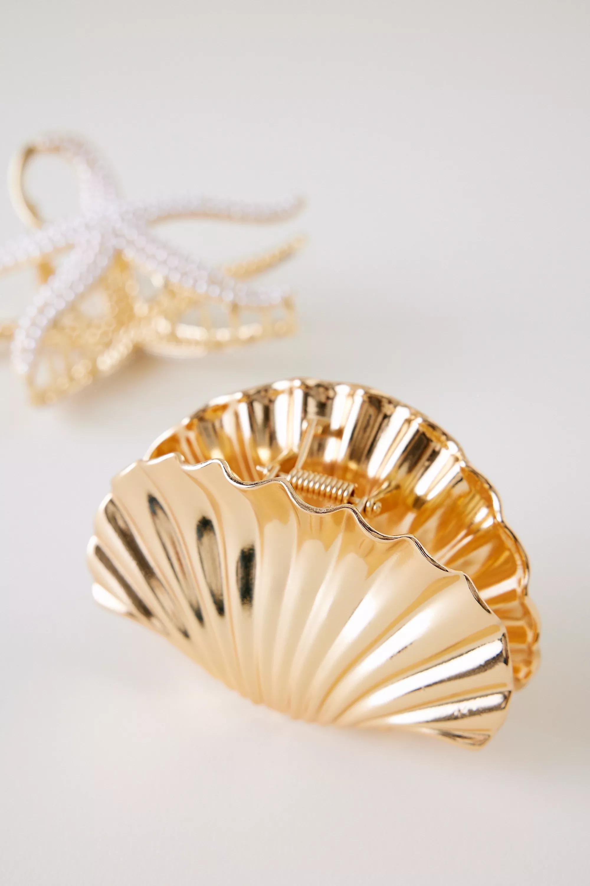 Metal Shell Hair Claw Clip, Gold, A501_0070, large image number 4