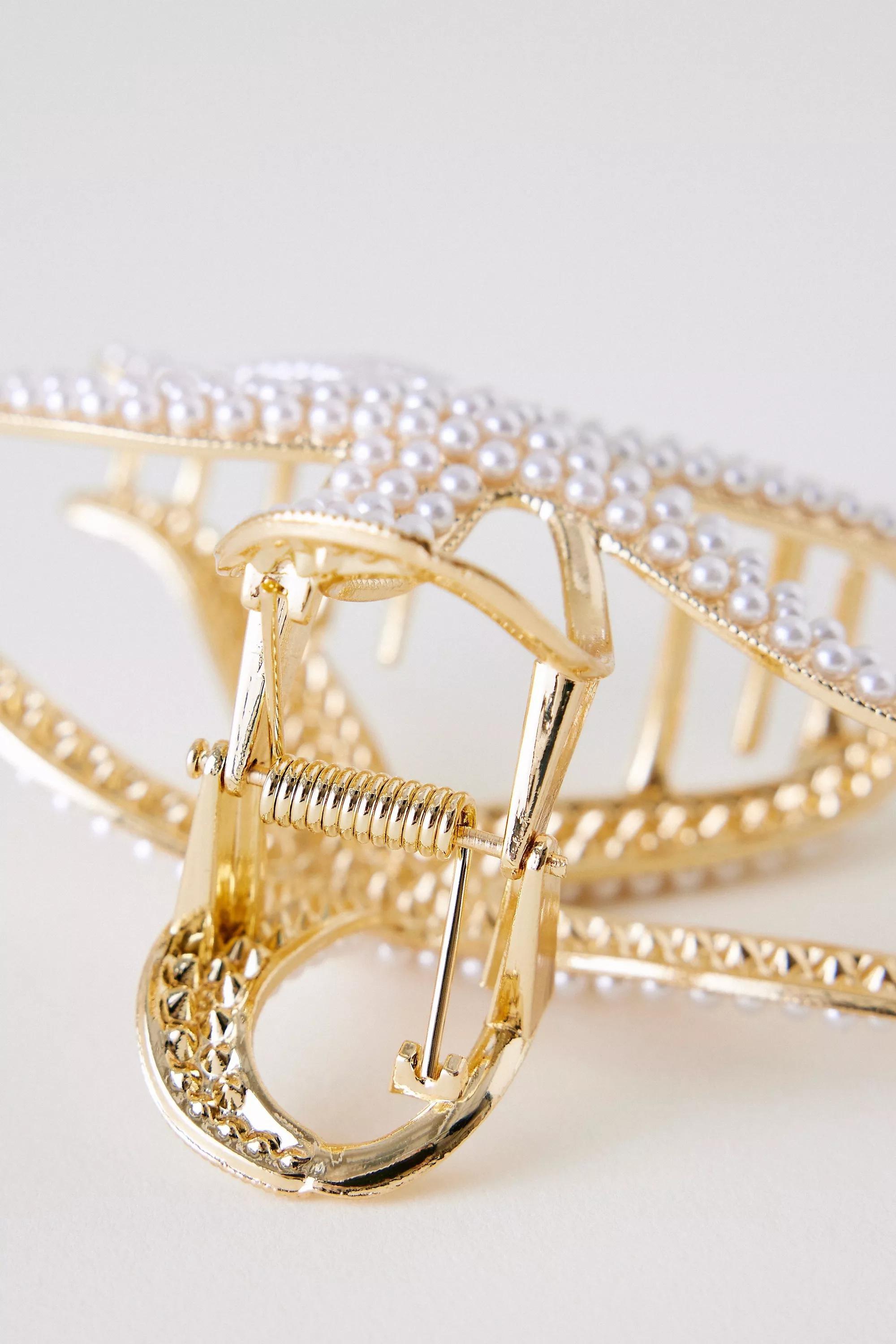Anthropologie Pearl Starfish Hair Claw, Gold, A501_0070, large image number 3