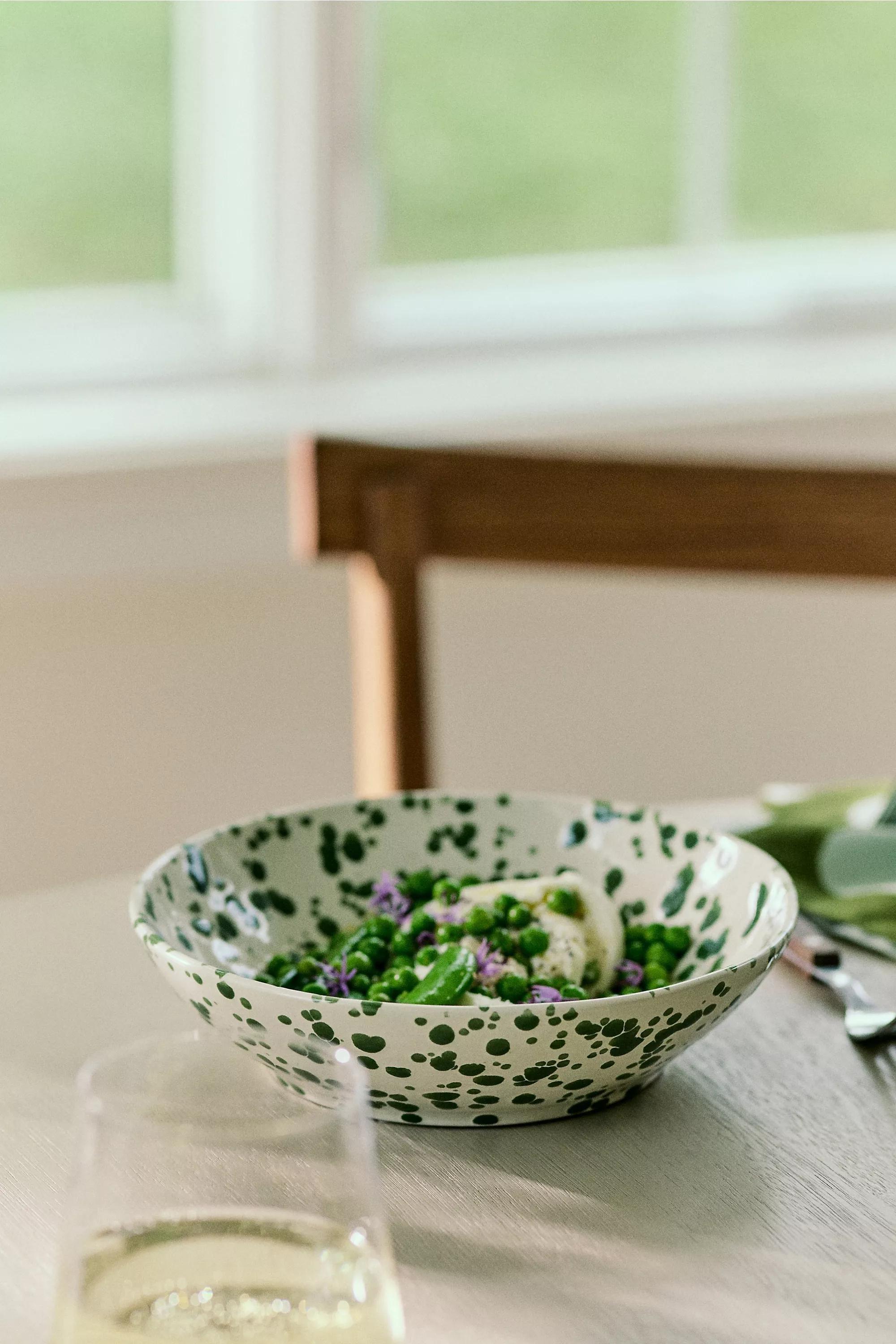 Splatter Portuguese Stoneware Pasta Bowl, Green, A501_0030, medium
