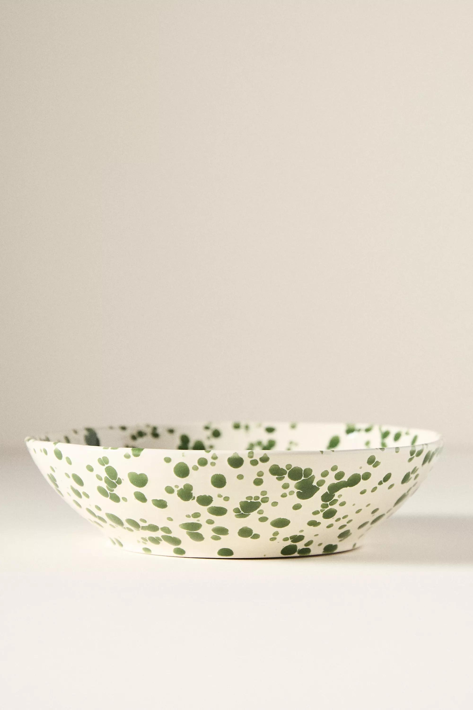 Splatter Portuguese Stoneware Pasta Bowl, Green, A501_0030, medium