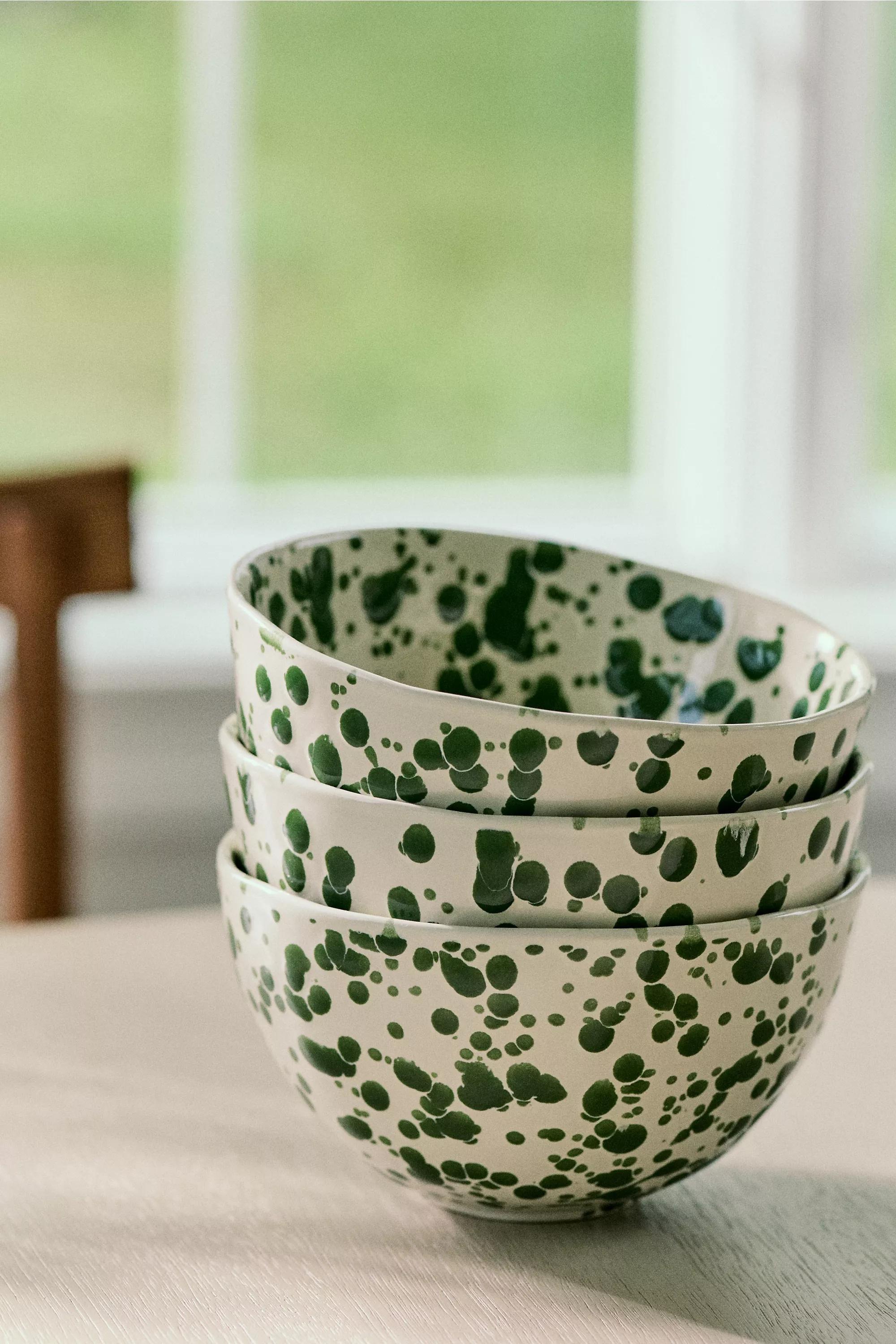 Splatter Portuguese Stoneware Cereal Bowl, Green, A501_0030, medium