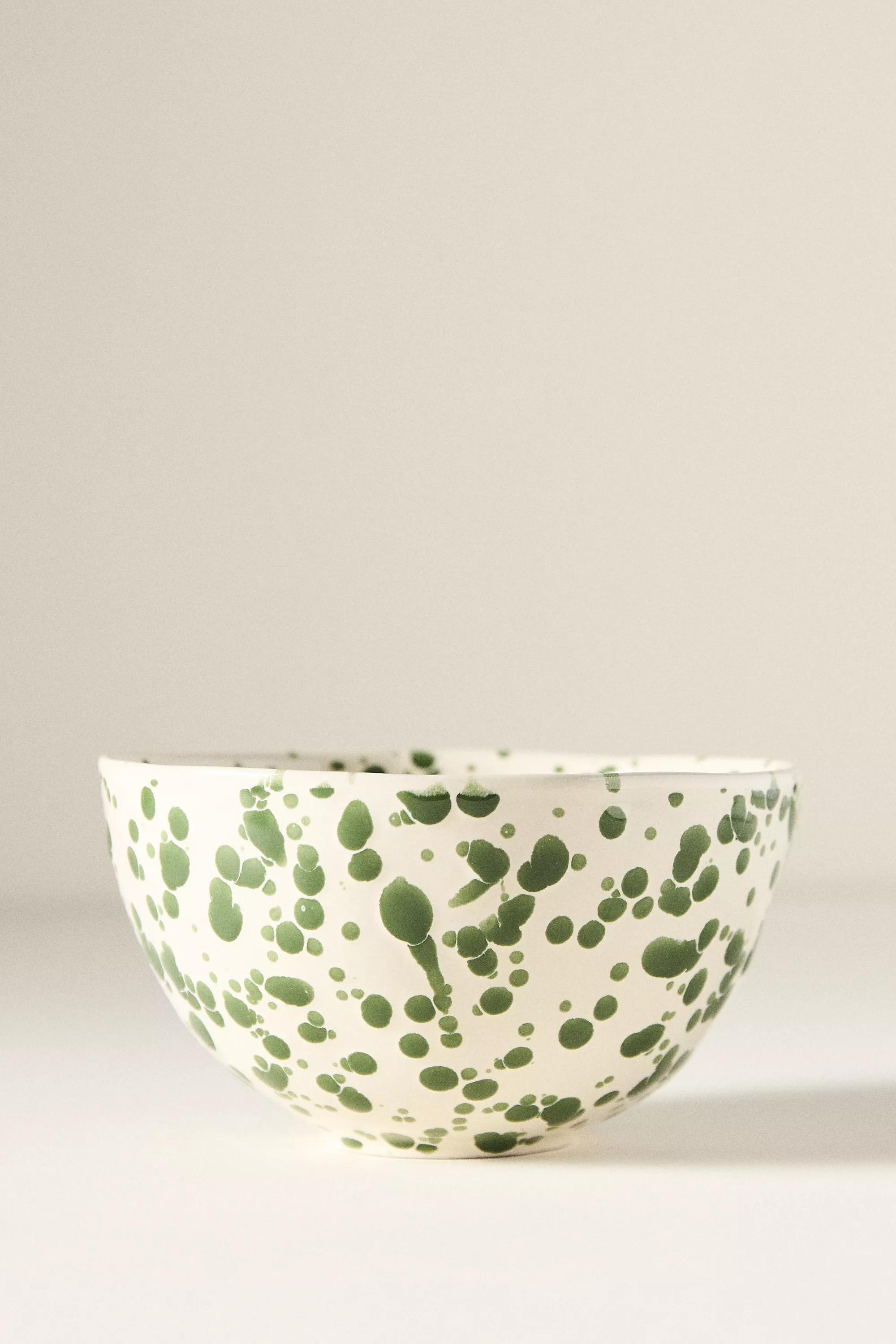 Splatter Portuguese Stoneware Cereal Bowl, Green, A501_0030, medium