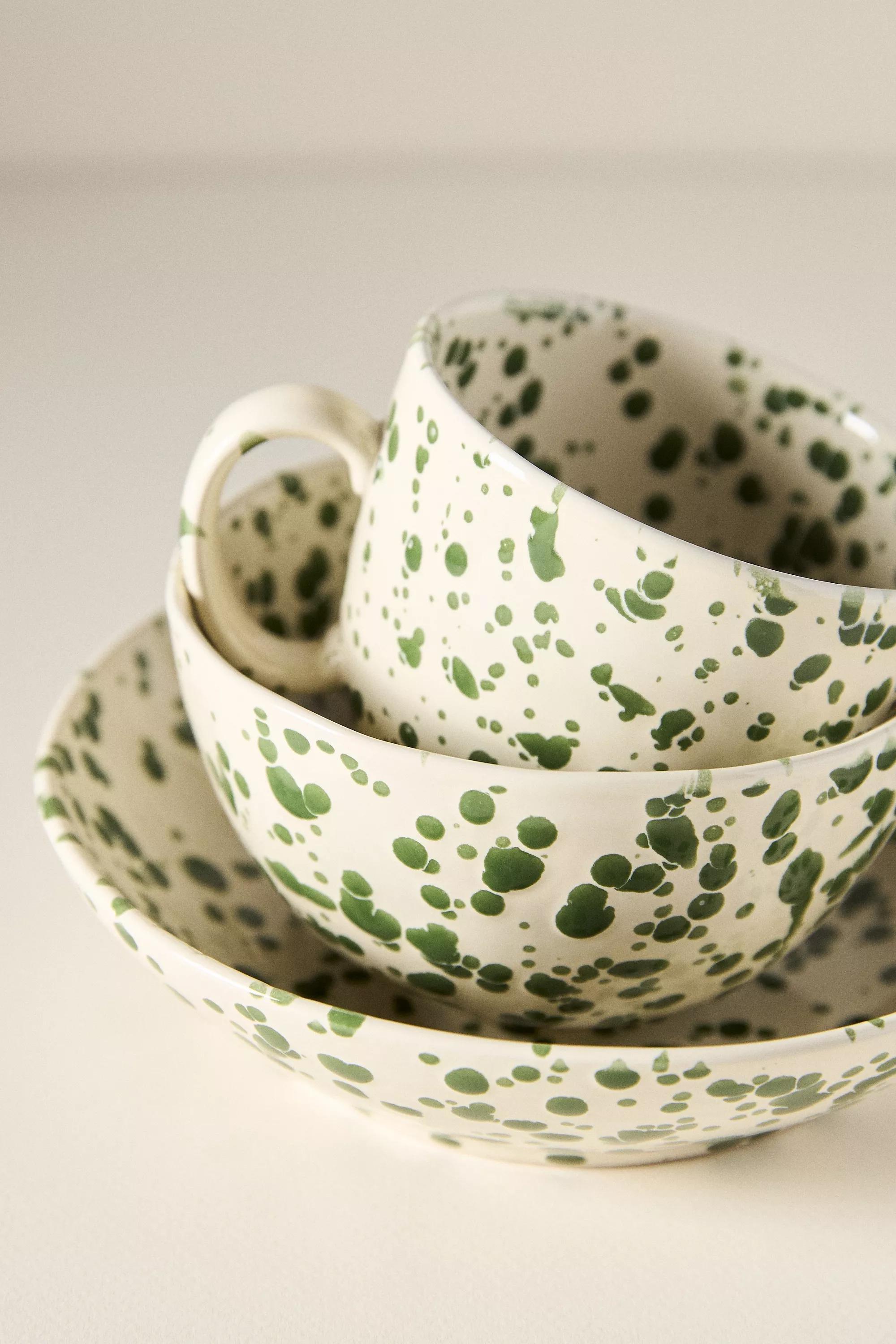 Splatter Portuguese Stoneware Cereal Bowl, Green, A501_0030, large image number 2