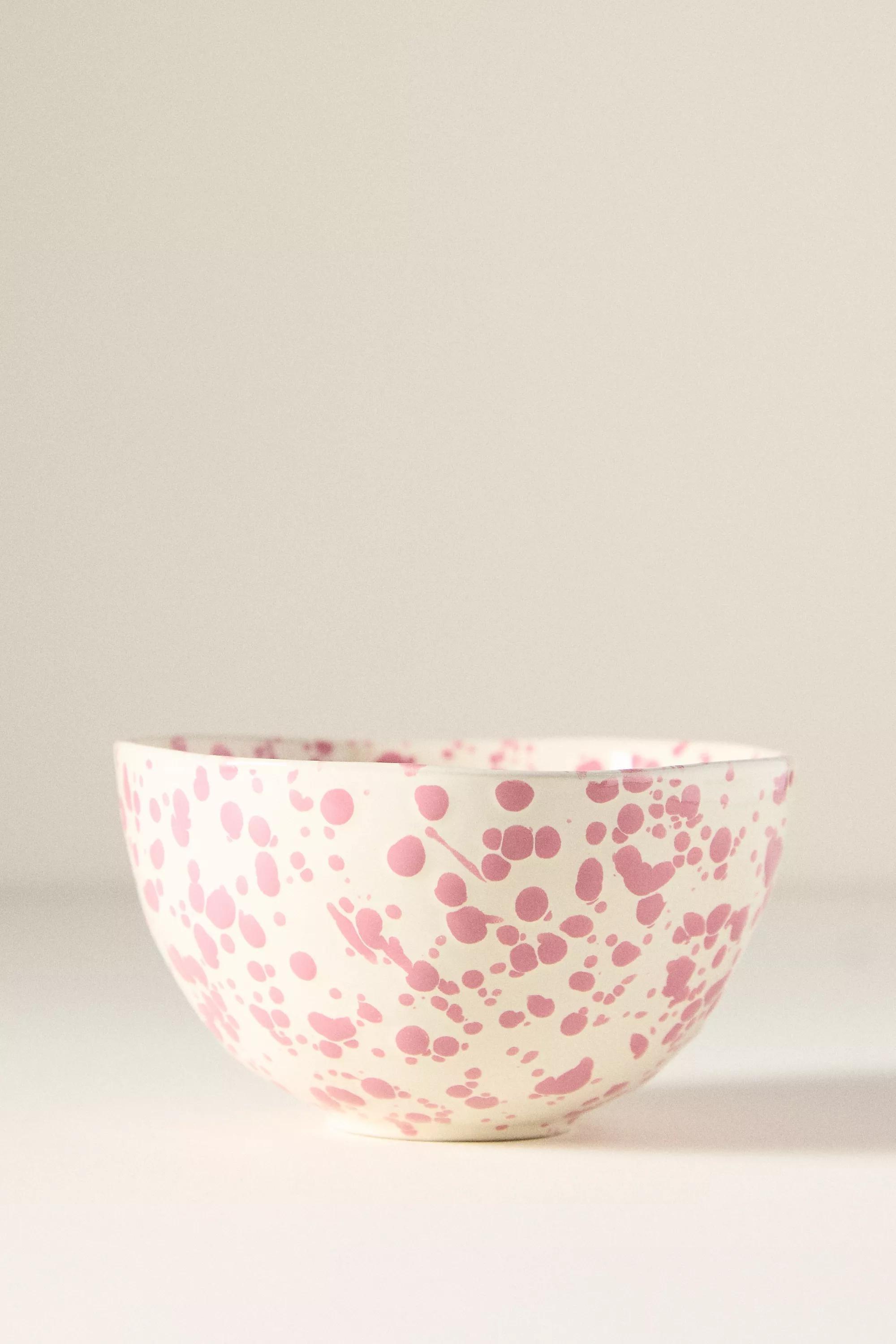 Splatter Portuguese Stoneware Cereal Bowl, Pink, A501_0066, medium