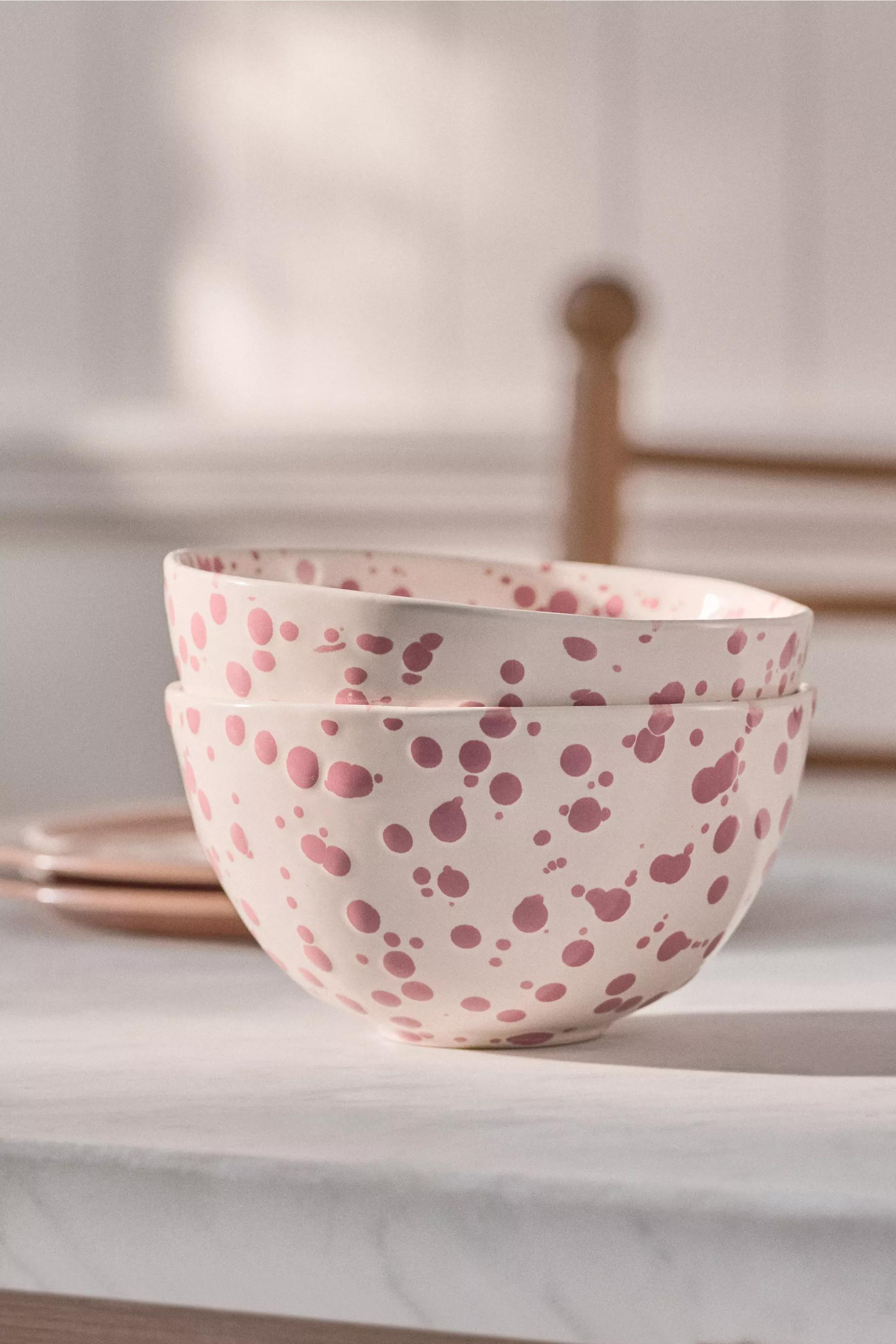 Splatter Portuguese Stoneware Cereal Bowl, Pink, A501_0066, medium