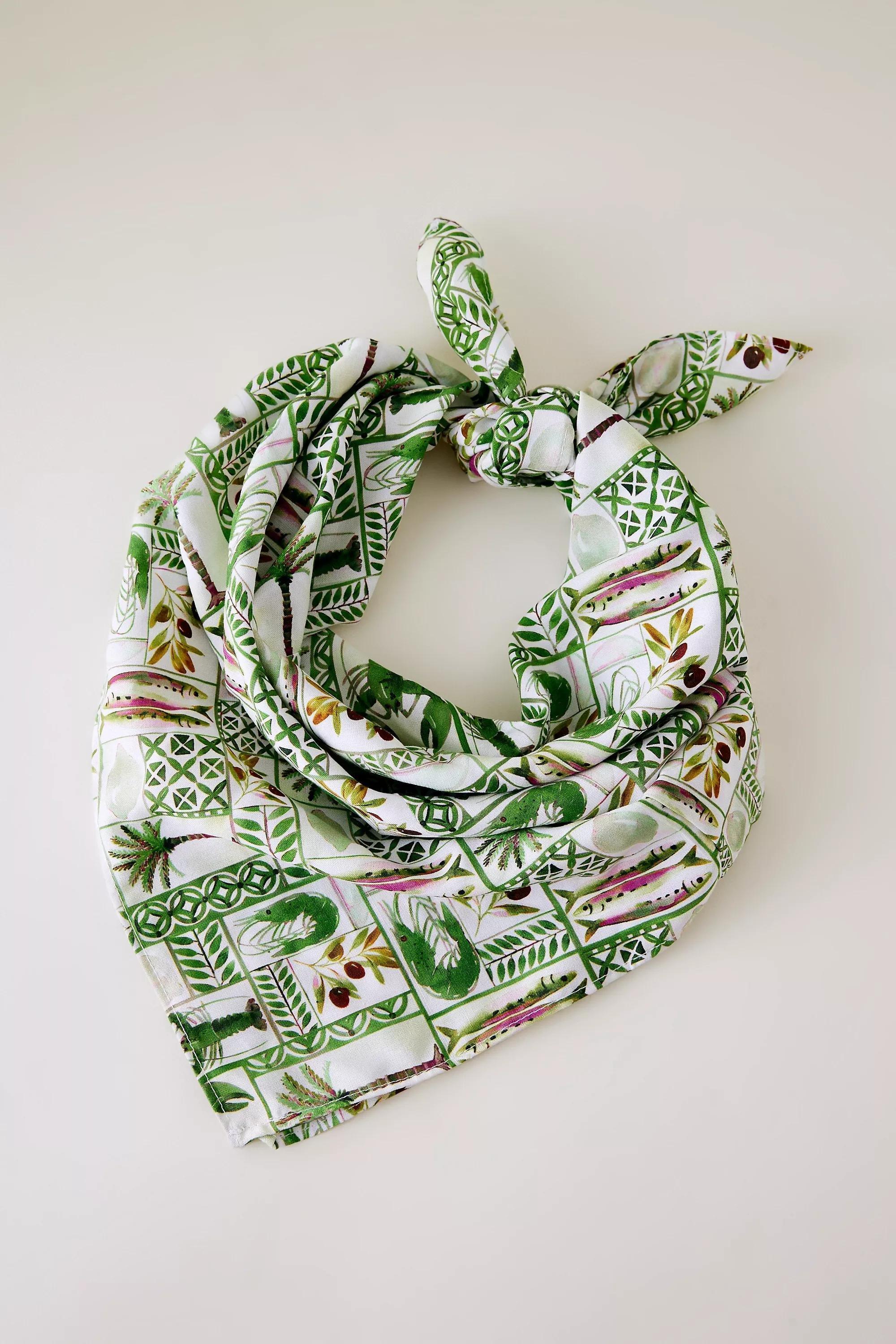 Tropical Print Headscarf, Green, A501_0030, medium