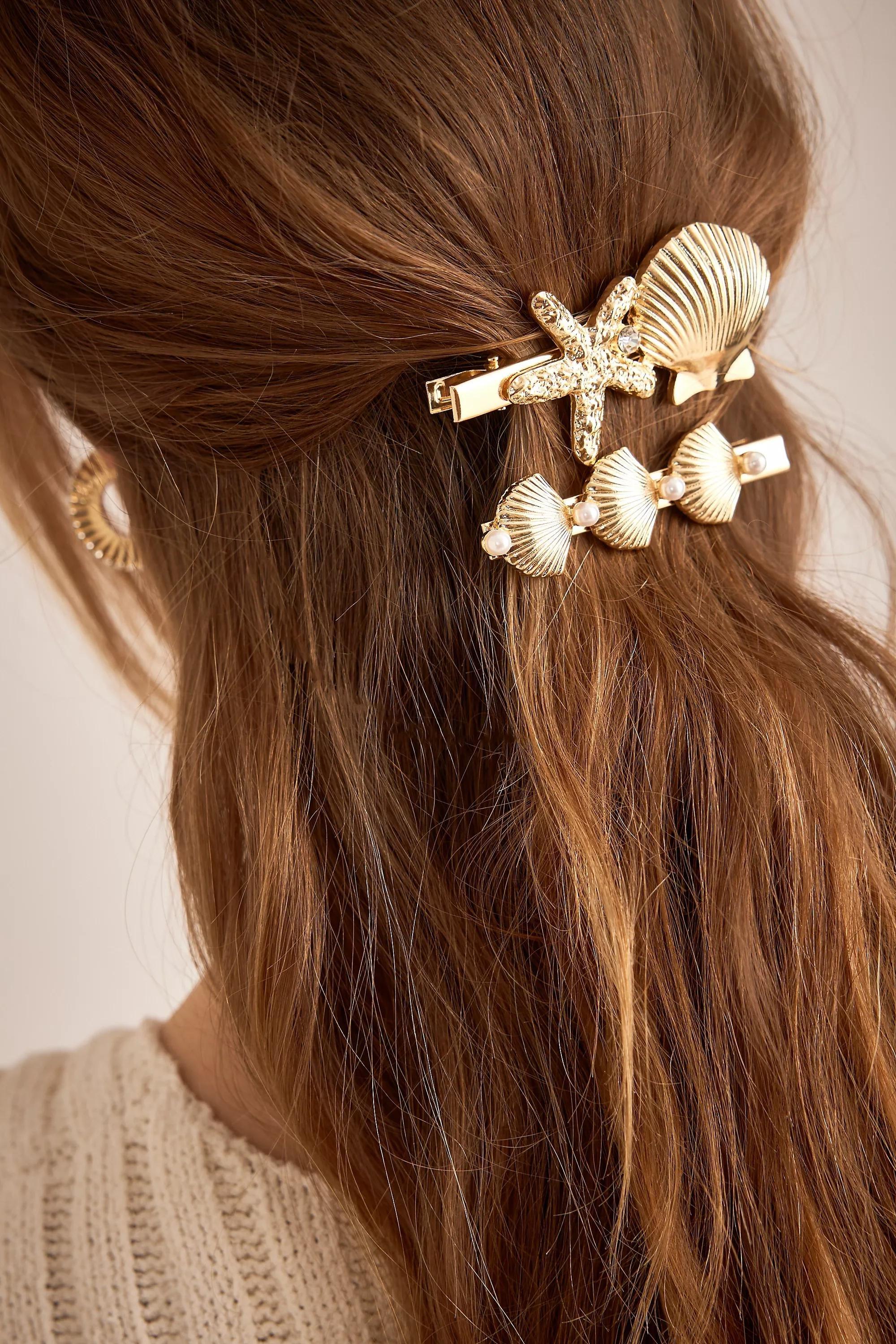 Sea Life Hair Clips, Set Of 2, Gold, A501_0070, large image number 0