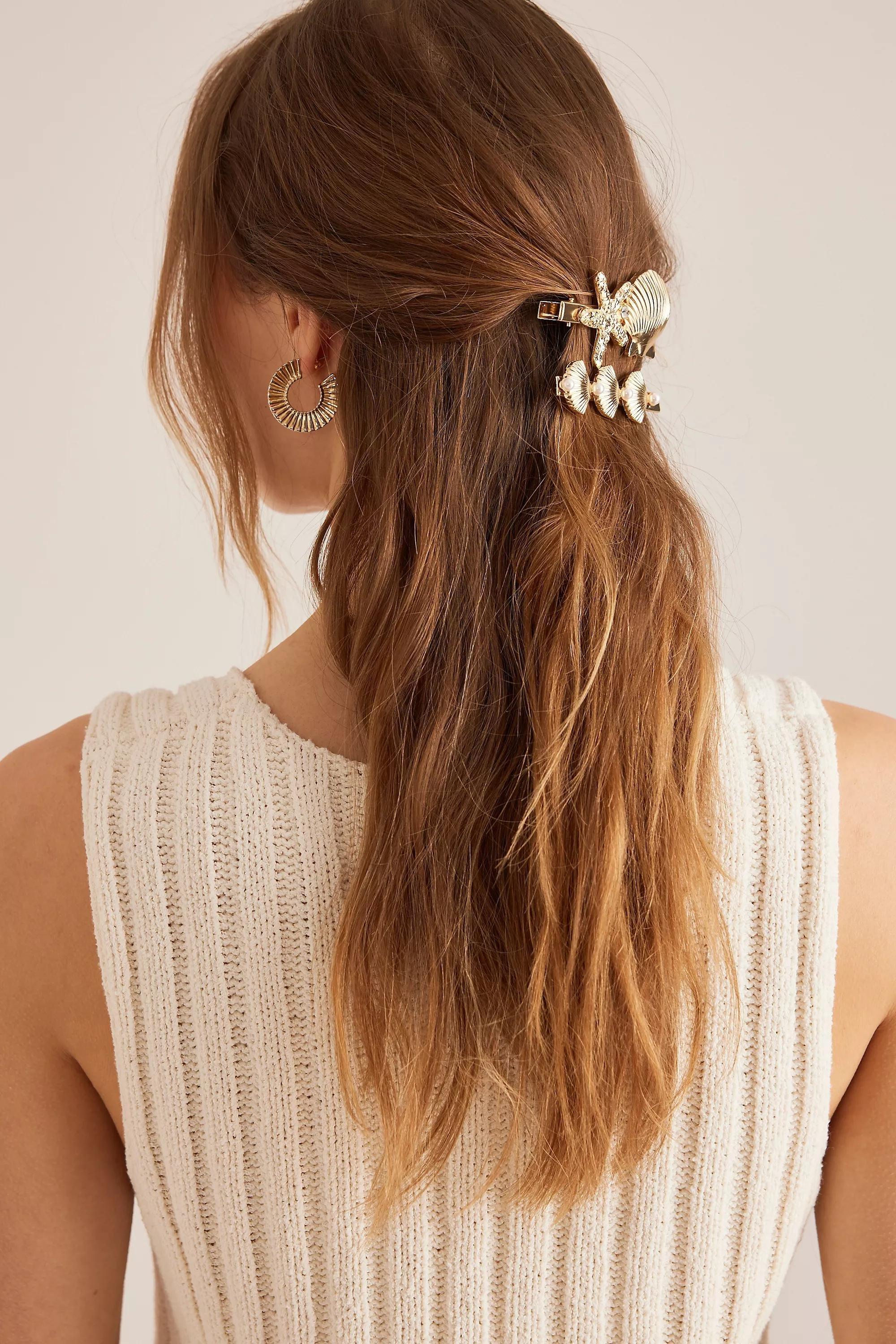 Sea Life Hair Clips, Set Of 2, Gold, A501_0070, large image number 2
