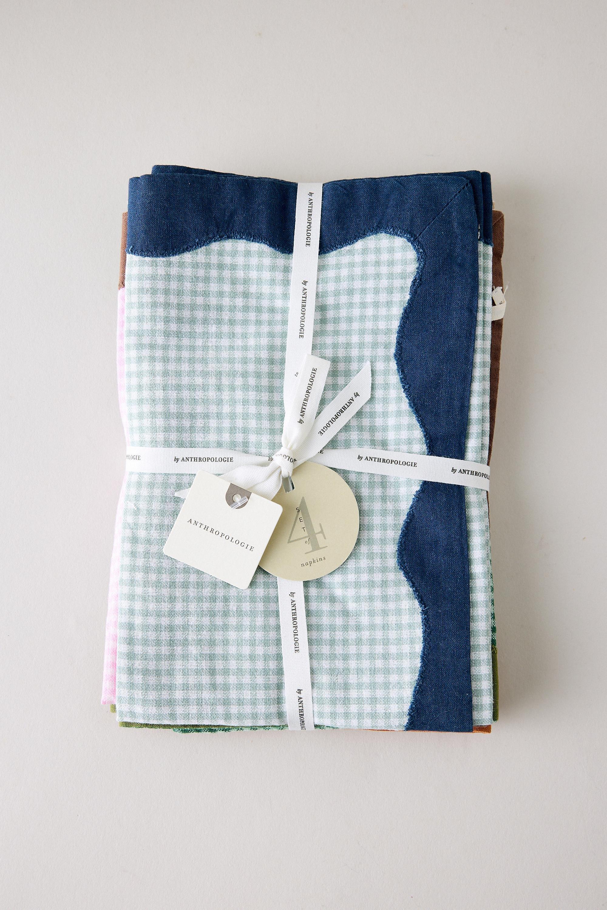 Ruby Scallop-Border Gingham Napkins, Set Of 4 Multicolour, A501_0000, large image number 1
