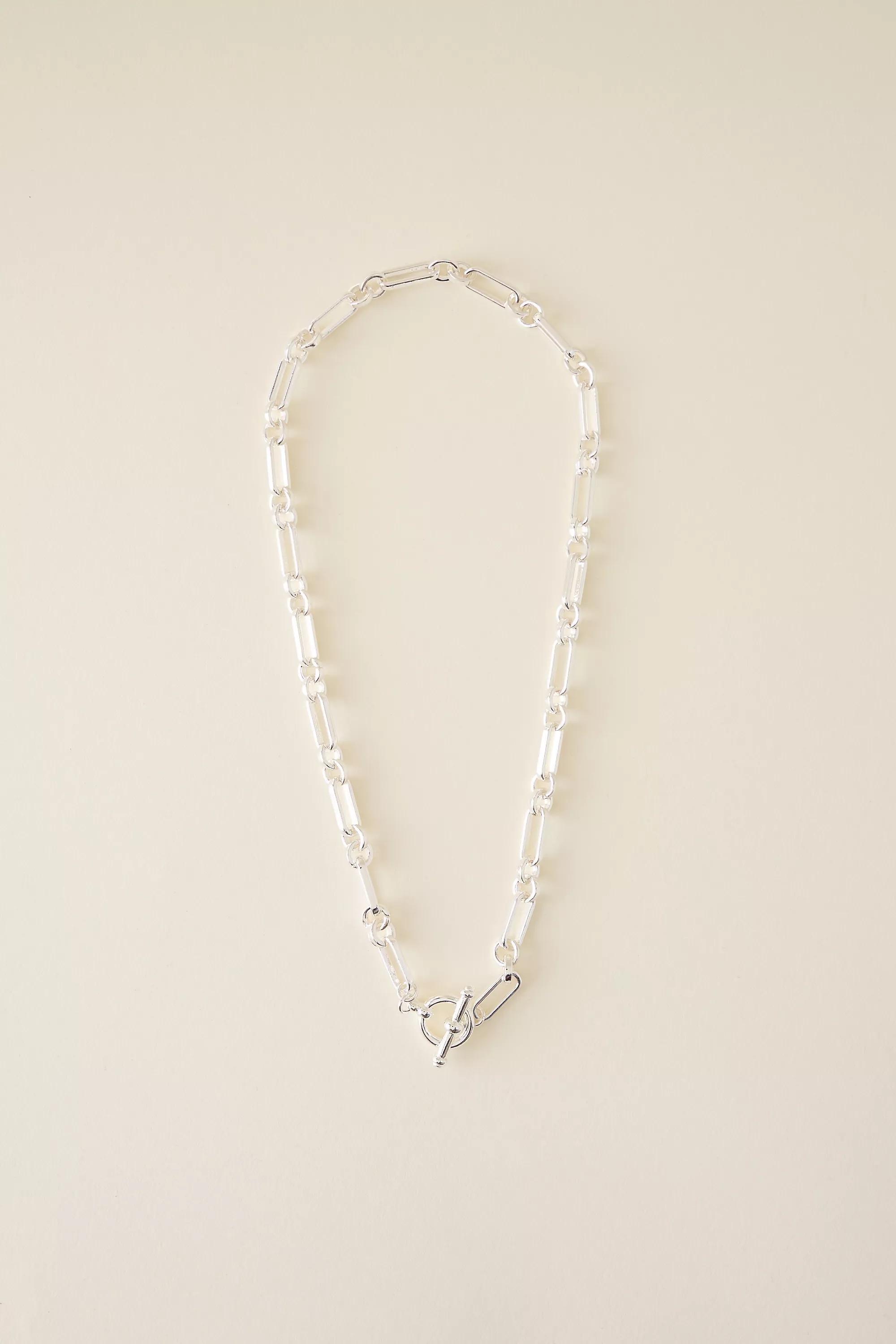 SILVER Chunky Chain T-Bar Necklace, A501_0007, large image number 0