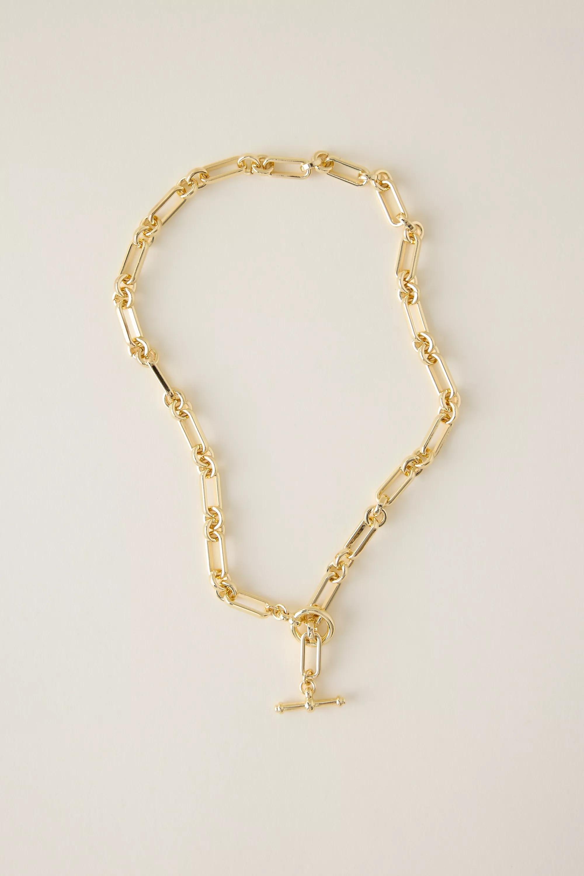 Chunky Chain T-Bar Necklace, Gold, A501_0070, medium
