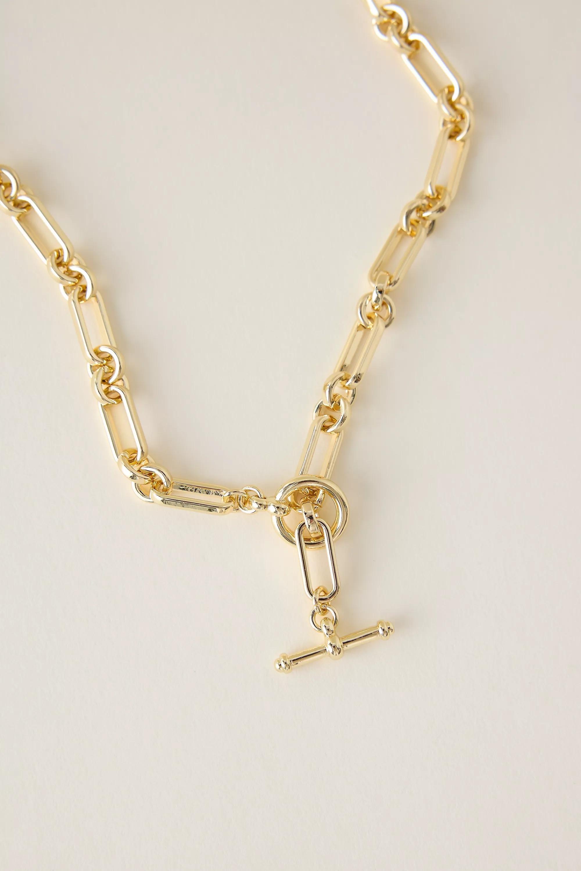 Chunky Chain T-Bar Necklace, Gold, A501_0070, medium