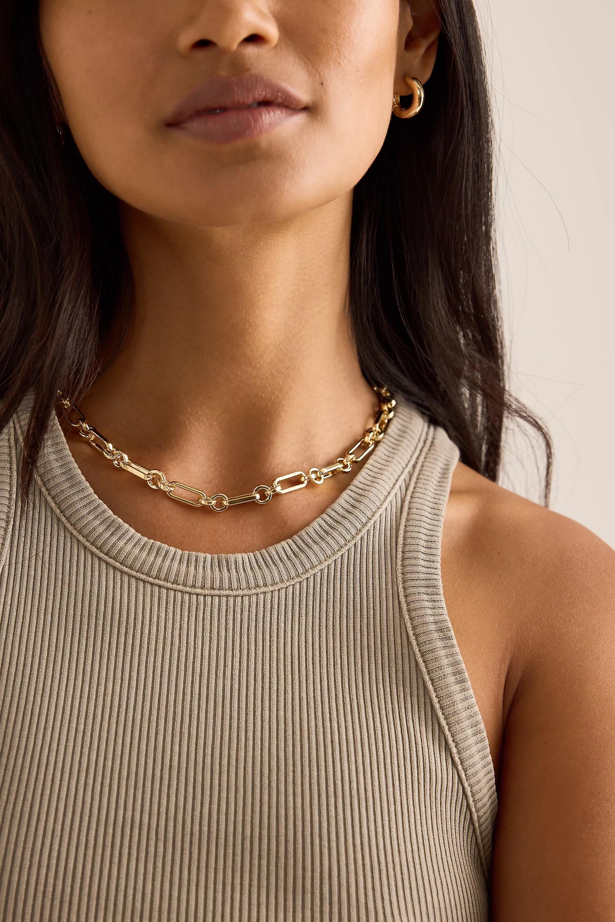 Chunky Chain T-Bar Necklace, Gold, A501_0070, large image number 3