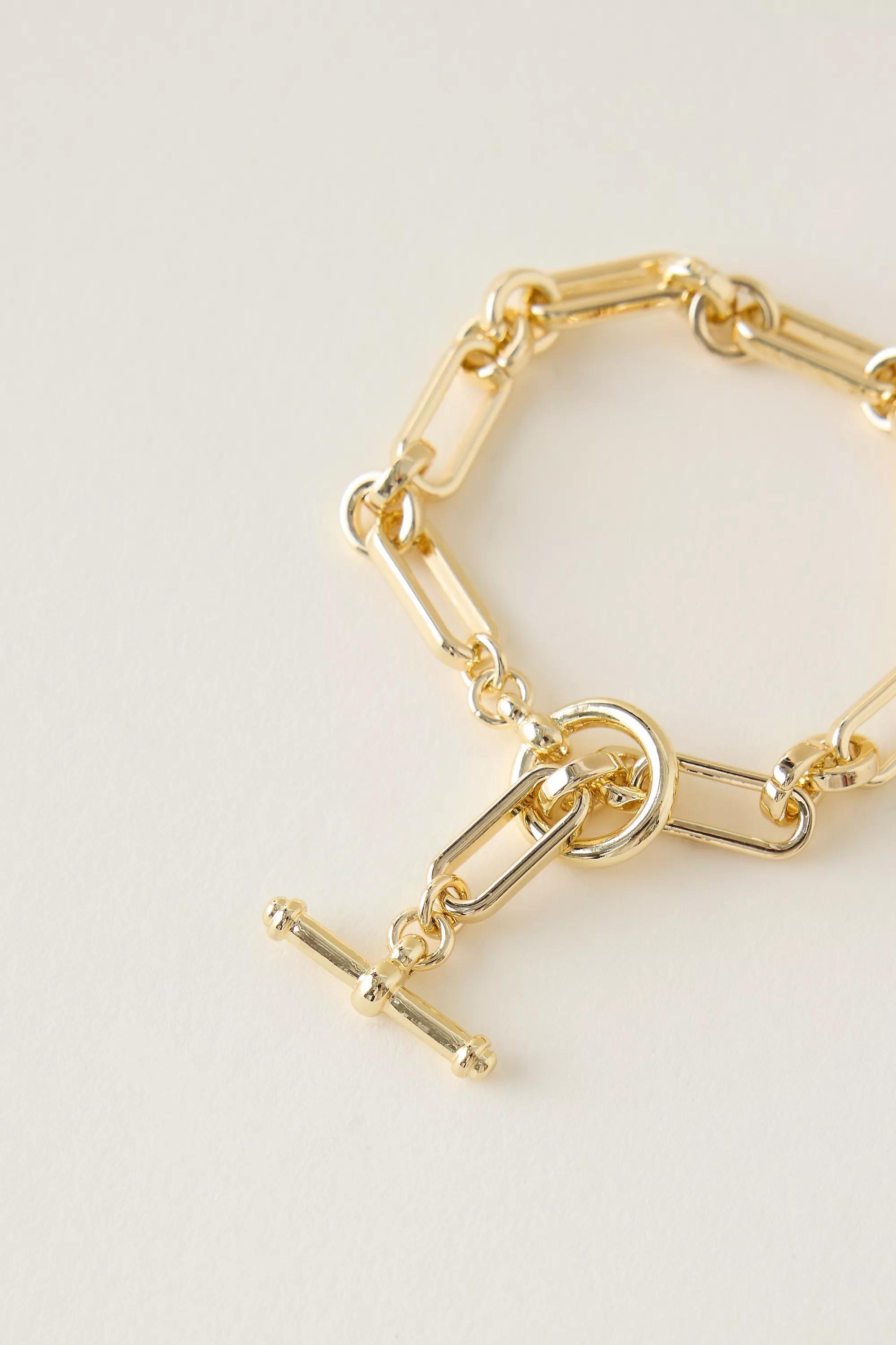 Chunky Chain T-Bar Bracelet, Gold, A501_0070, large image number 0