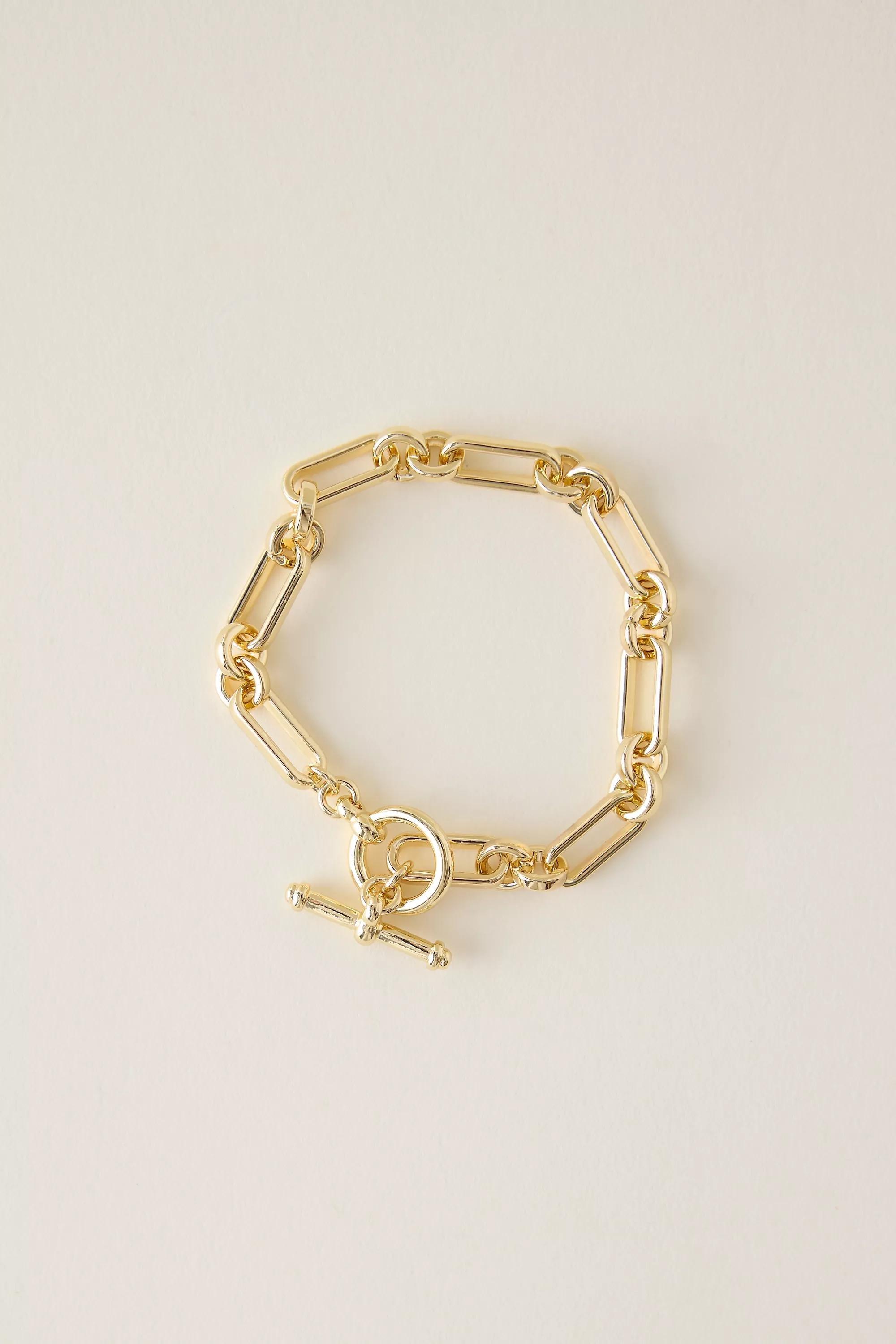 Chunky Chain T-Bar Bracelet, Gold, A501_0070, large image number 1