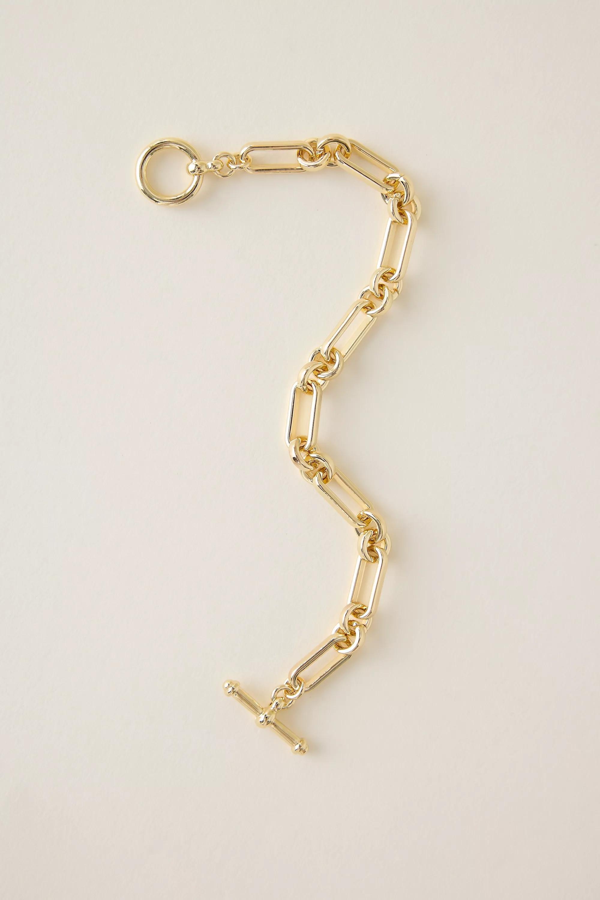 Chunky Chain T-Bar Bracelet, Gold, A501_0070, large image number 4