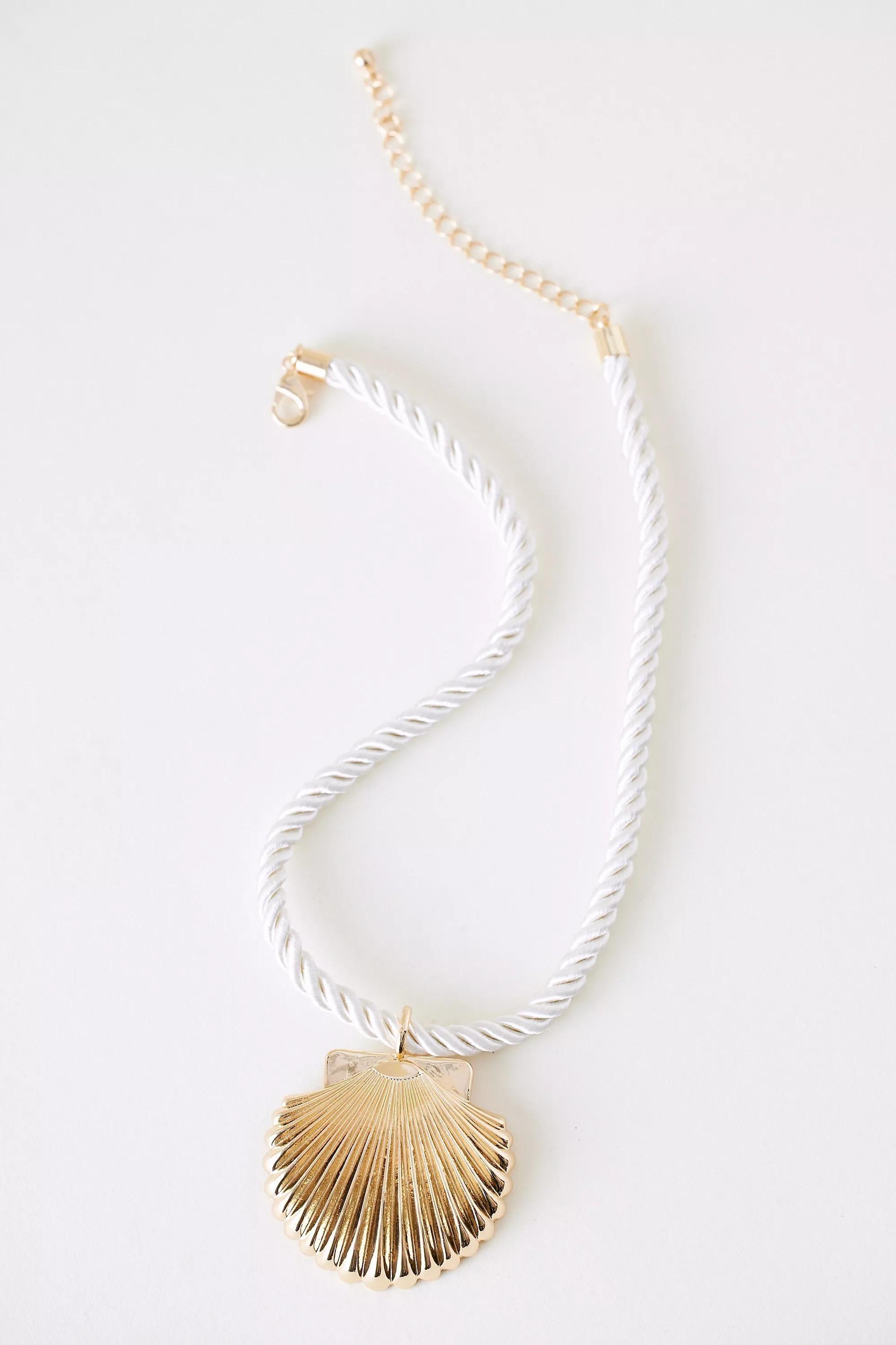 Cord Shell Pendant Necklace, Gold, A501_0070, large image number 0