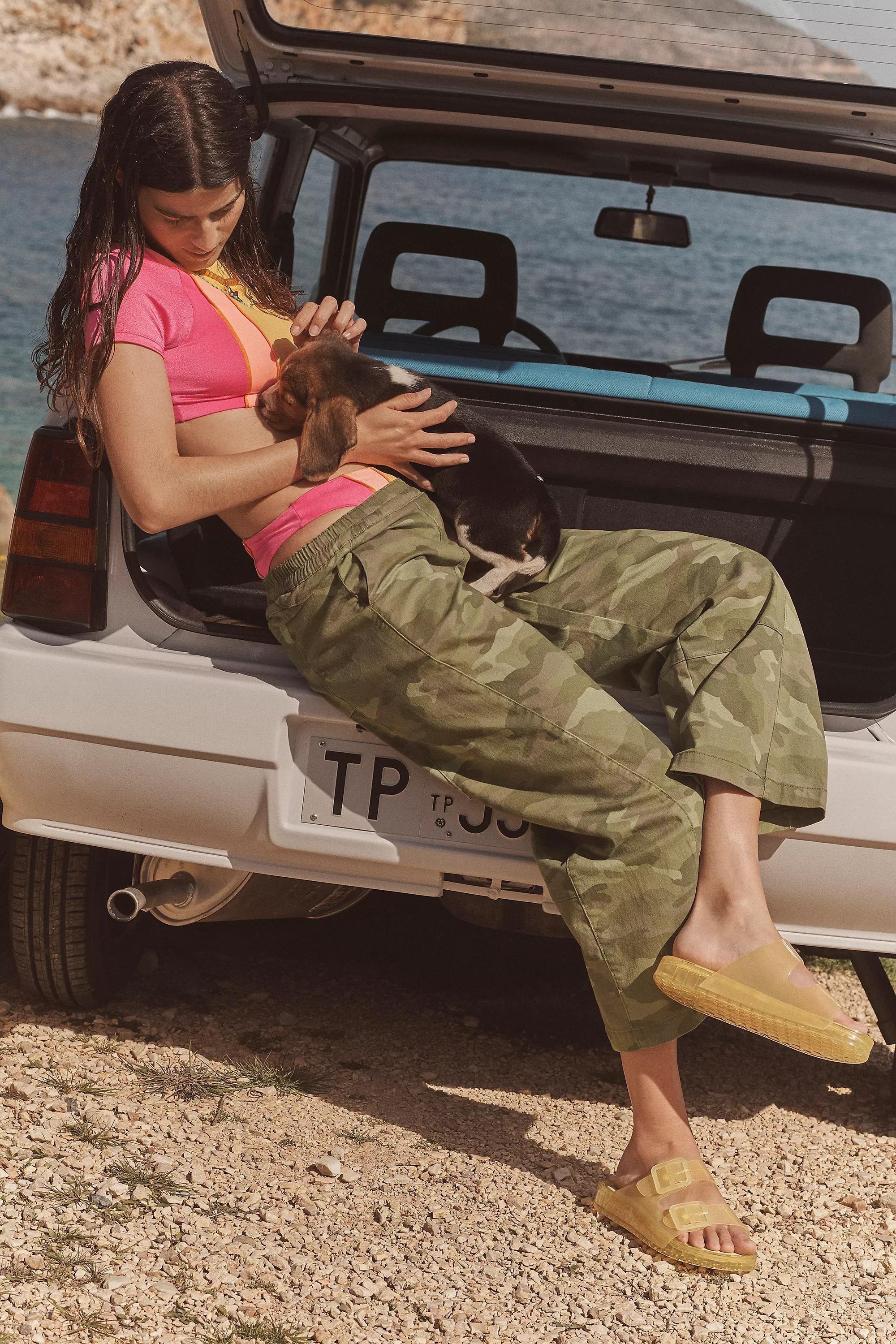 By Pilcro Relaxed Pull-On Barrel Trousers, Green, , large image number 0
