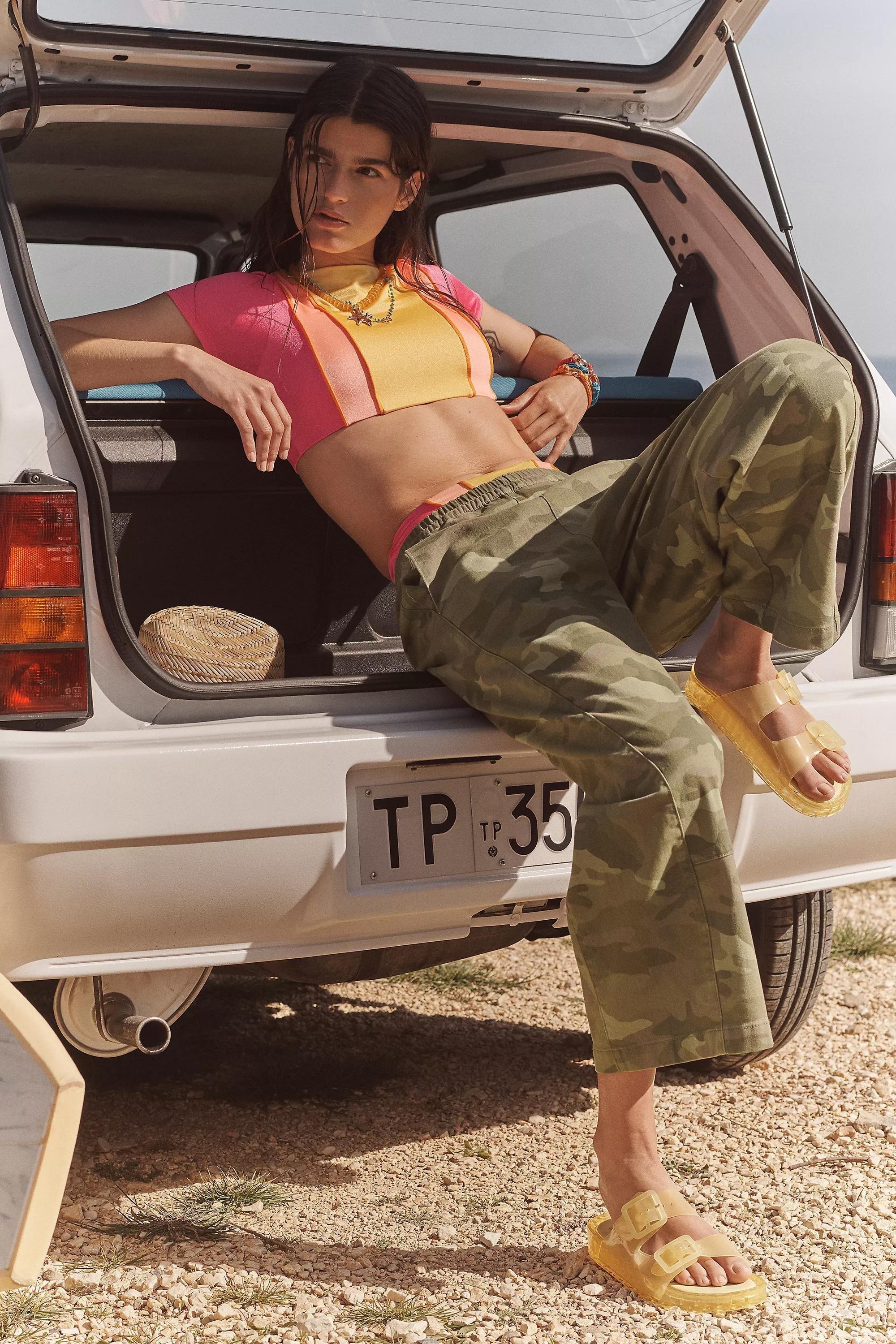 By Pilcro Relaxed Pull-On Barrel Trousers, Green, , large image number 1